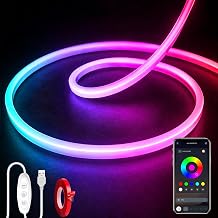 3.3ft LED Neon Lights,5V USB Powered LED Strip Lights,Color Changing Rope Light with APP Control,IP65 Waterproof RGB Rope Lights for Bedroom,Cabinet,Kitchenwith Adhesive Backing