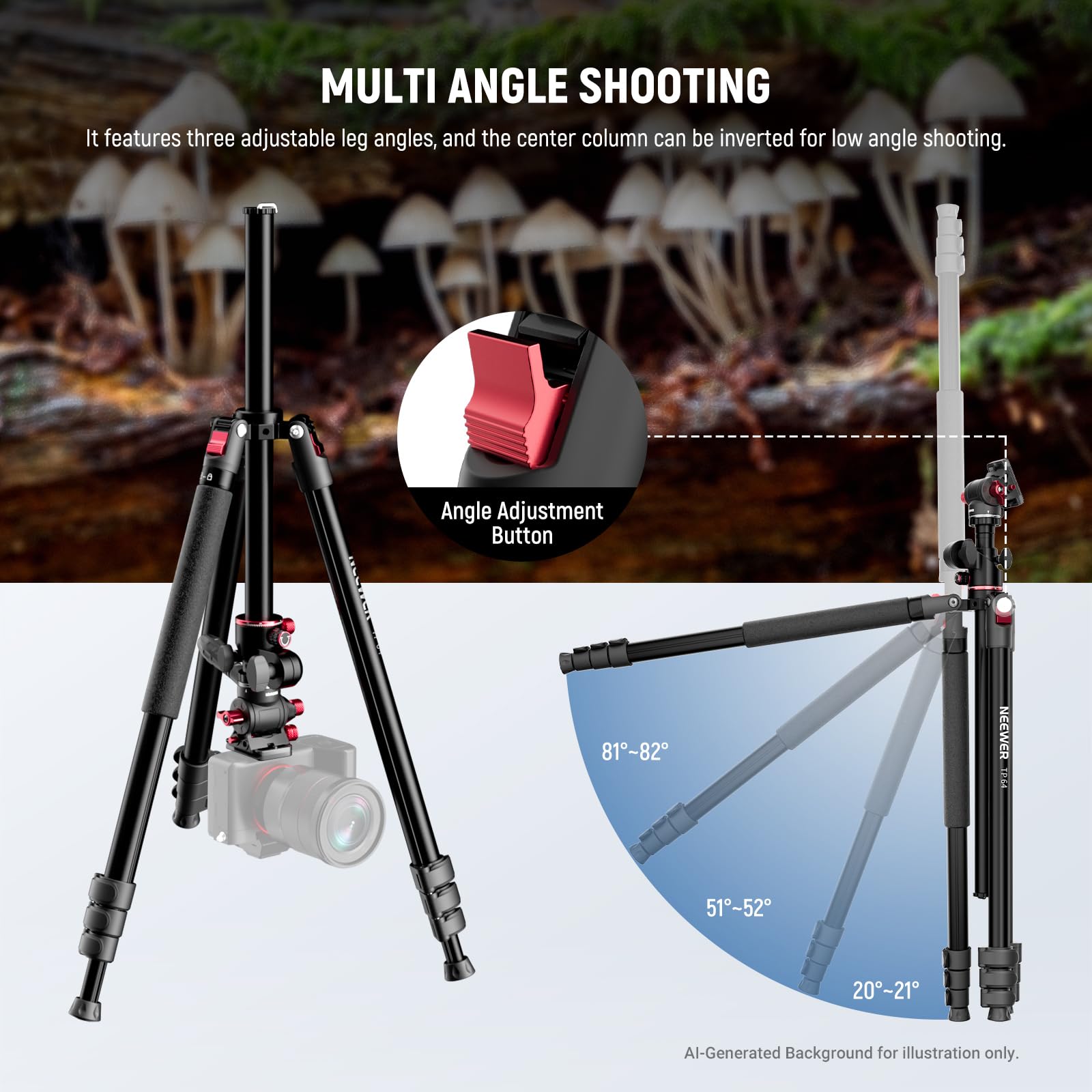 NEEWER Poziomy statyw do kamery górnej, monopod z głowicą płynu i elastyczną kolumną środkową, 90-calowy metalowy stojak podróżny DSLR, płyta QR typu Arca i odwrócone nogi, maksymalne obciążenie 6 kg