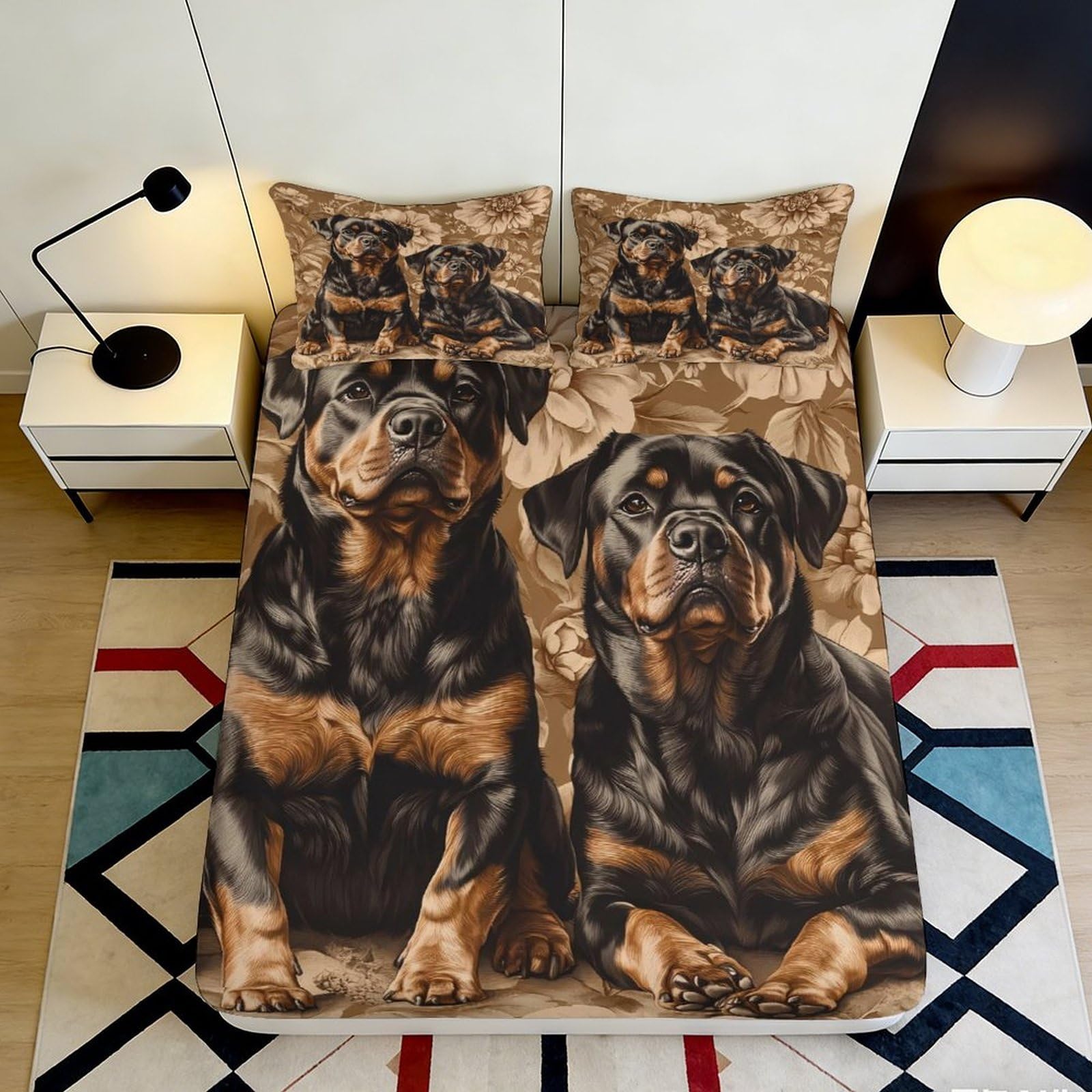 Pnayamiorkfel Style-6 3D Printed Rottweiler Dog Fitted Sheet Microfiber Soft Brown Bed Cover For Bedroom Guest Room Mattress Decor 90X200x25cm