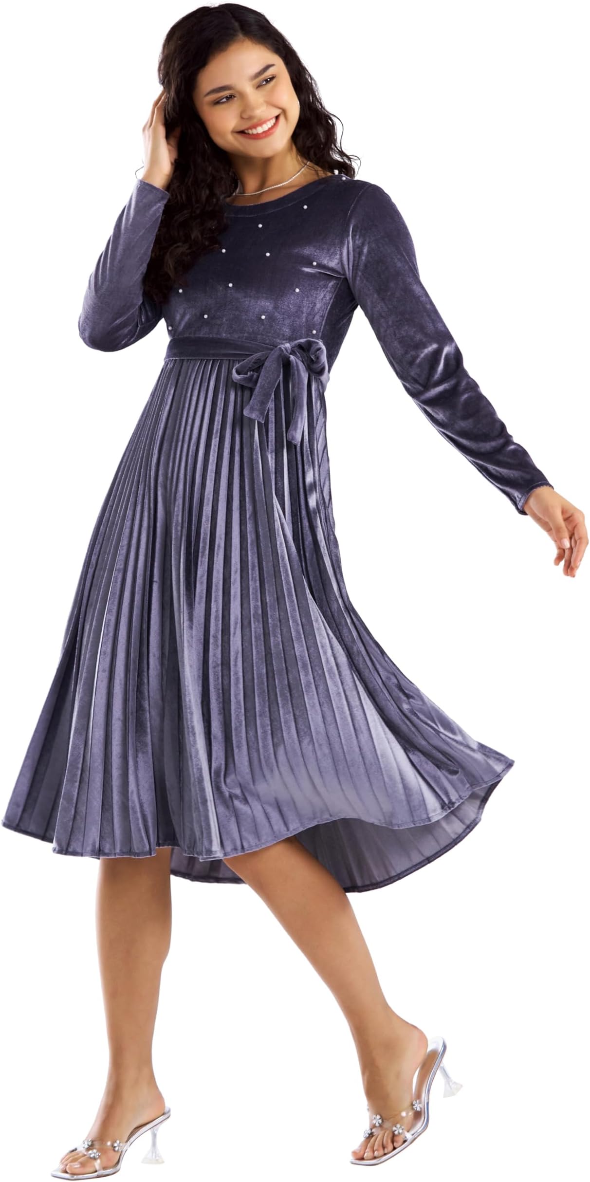 AASKWomen Solid PlainRound Neck Full Sleeves Dress