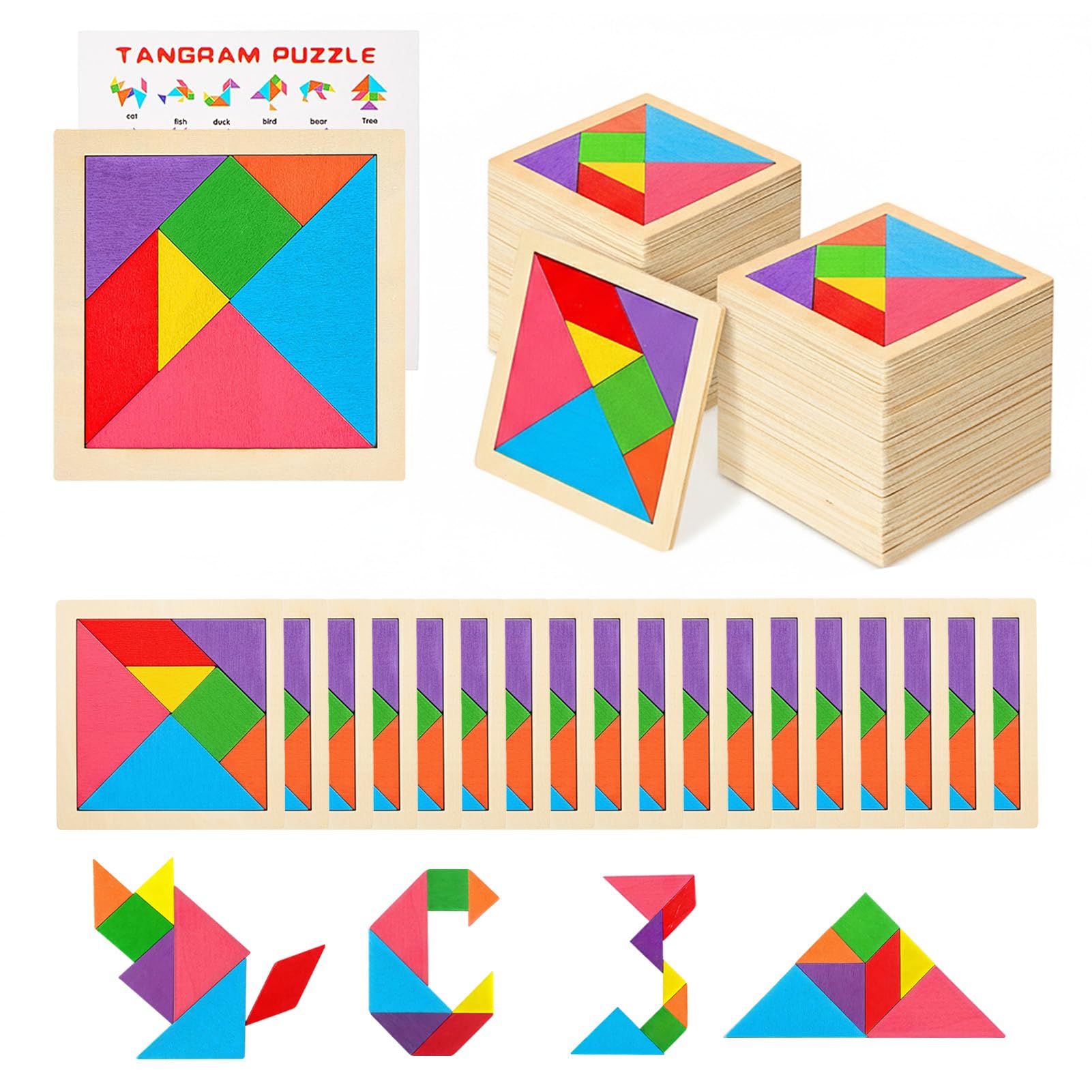 SRENJU SINU 24 Pack Tangram Puzzle Wooden Kids Party Favors, Goodie Bags Stuffers for Kids, Return Gifts for Birthday Party, Classroom Prizes Rewards for Students