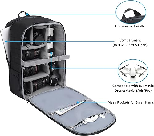 Miniatura 2 de MOSISO Mochila para cámara DSLR/SLR/SLR/sin espejo, 3 capas, bolsa táctica para cámara con soporte para trípode, compartimento para laptop de 15 a