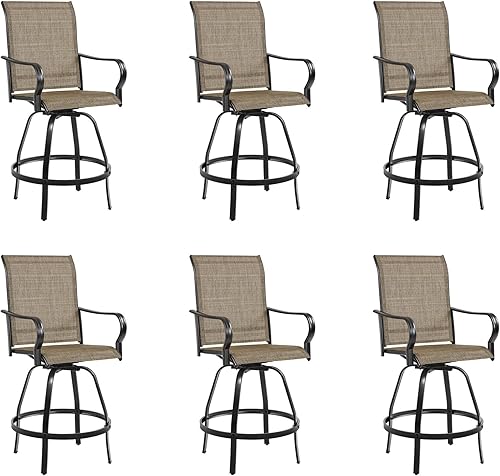 Yaheetech Taburetes de bar giratorios para patio al aire libre de 4 piezas con respaldo, sillas de patio para todo tipo de clima con reposabrazos,