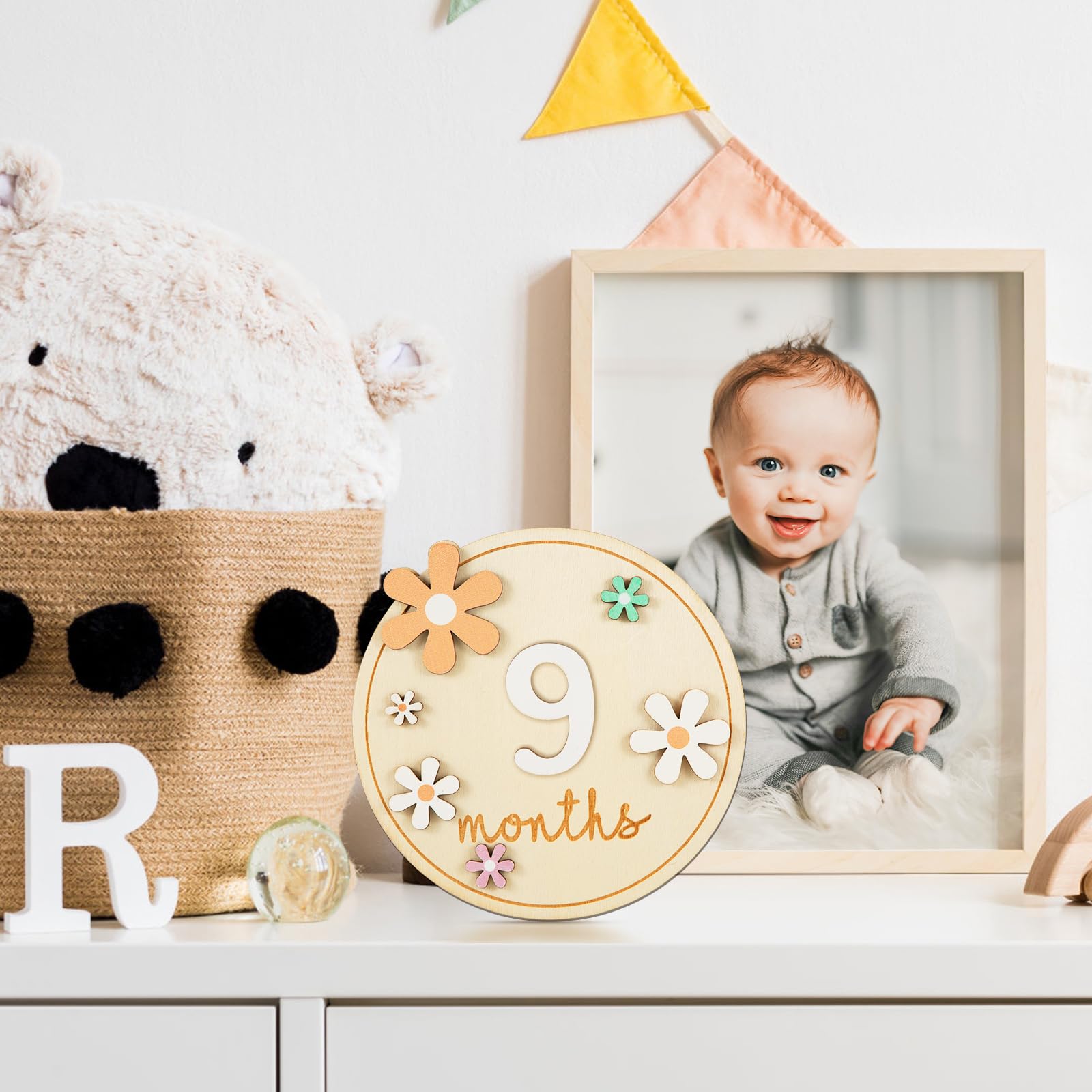 Znak Miesiaca Dziecka, z 11 Numerami Akcesoriów Drewniane Kartki Miesieczne Dzieci Urocza Pamiatka Dziecka Tabliczki Noworodków Dekoracje Rekwizyty Fotograficzne na Baby Shower Nowi Rodzice