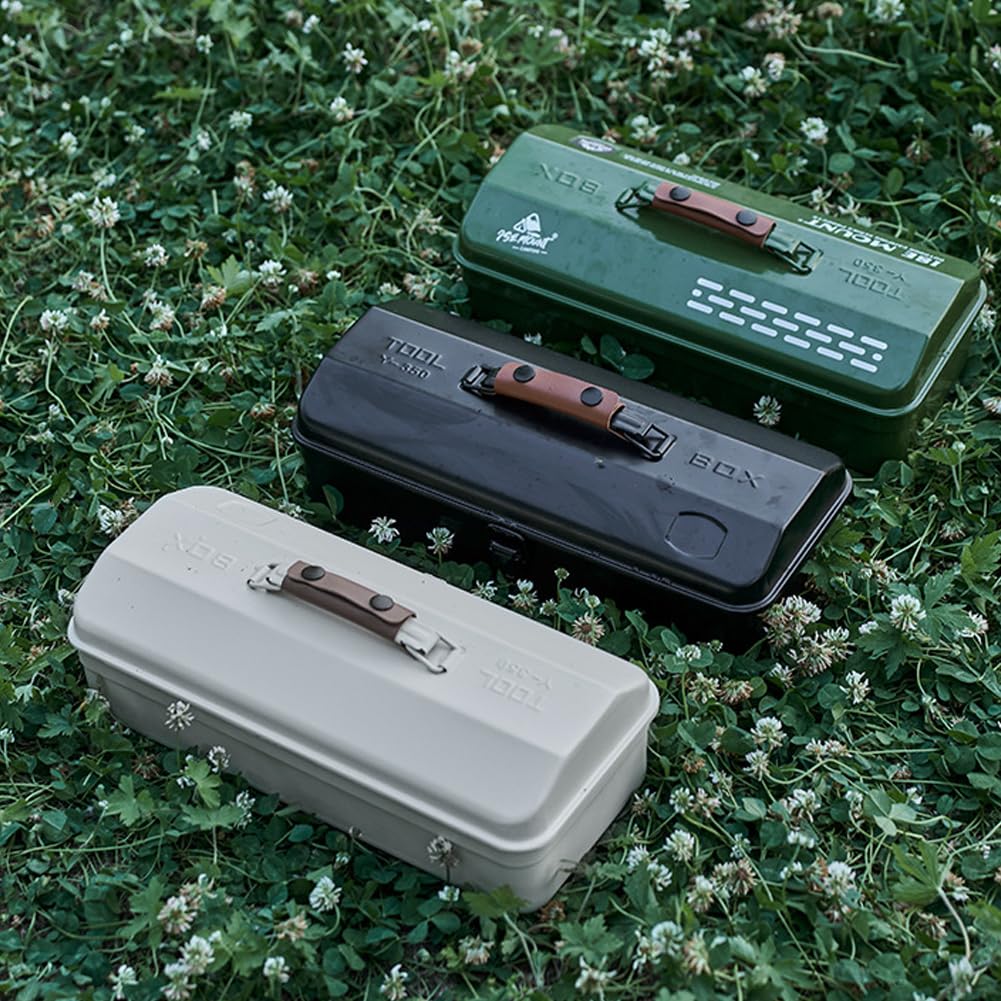 Caja de herramientas de metal grande, caja de almacenamiento portátil estilo techo a cuatro aguas con cierre de pestillo de metal Cofre de herramientas para herramientas d (Blanco-2)