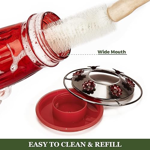 Miniatura 6 de Kingsyard Comedero de vidrio para colibríes para exteriores, comedero para pájaros silvestres con 6 puertos de alimentación para colgar para patio