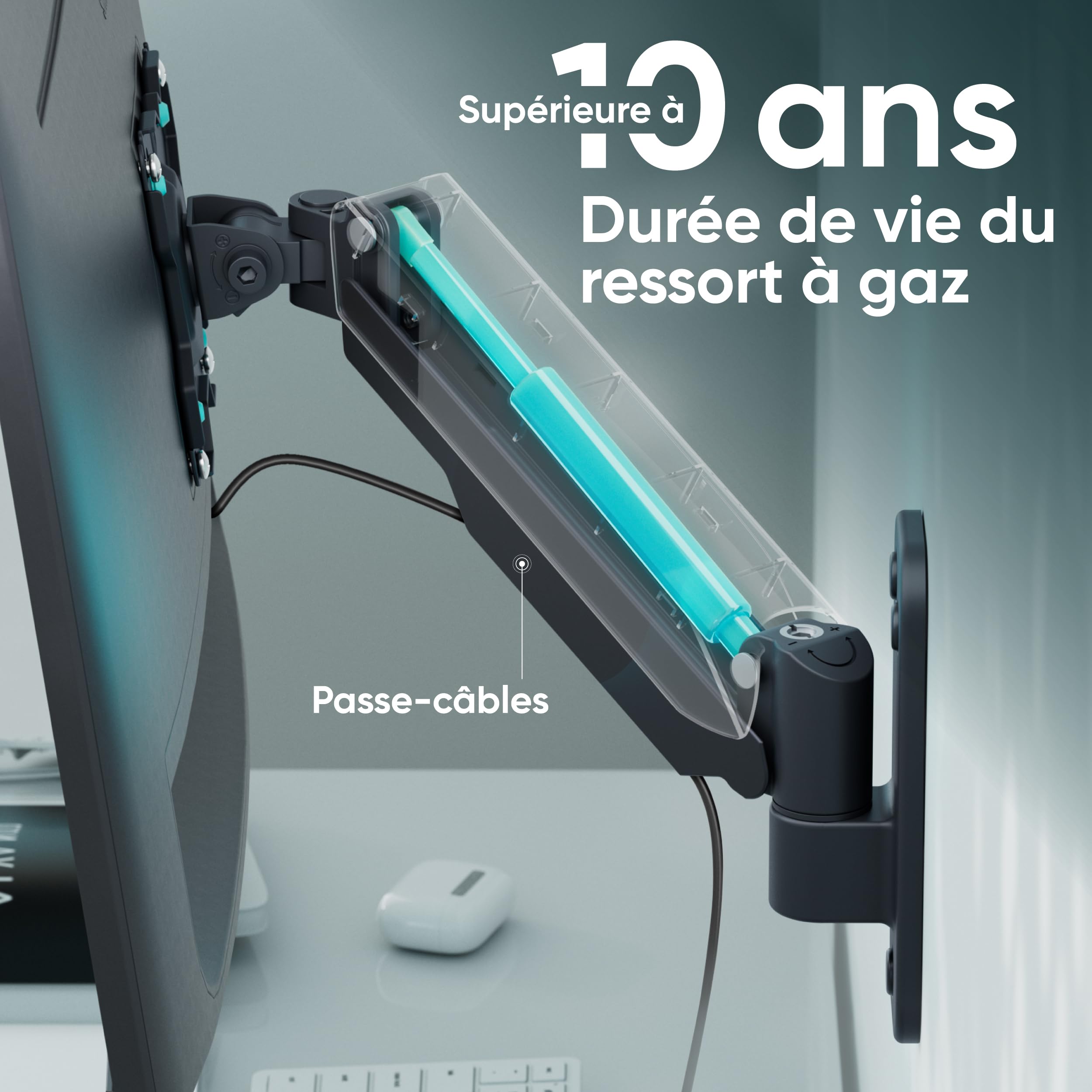 ONKRON Support Ecran PC Mural pour 13" - 34" Moniteur & TV Jusqu’à 8 kg, Support Mural Ecran PC VESA 75x75 & 100x100, Bras Ecran PC, Bras Articulé Écran, Support Écran Ressort à Gaz Noir G120-B