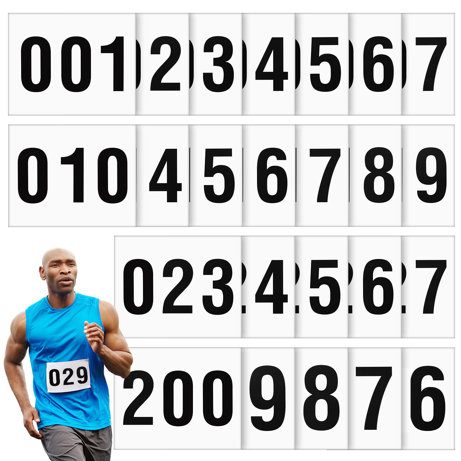 Honoson 1-200 Adhesive Race Bibs 7.5 x 6 Inches Competitor Numbers