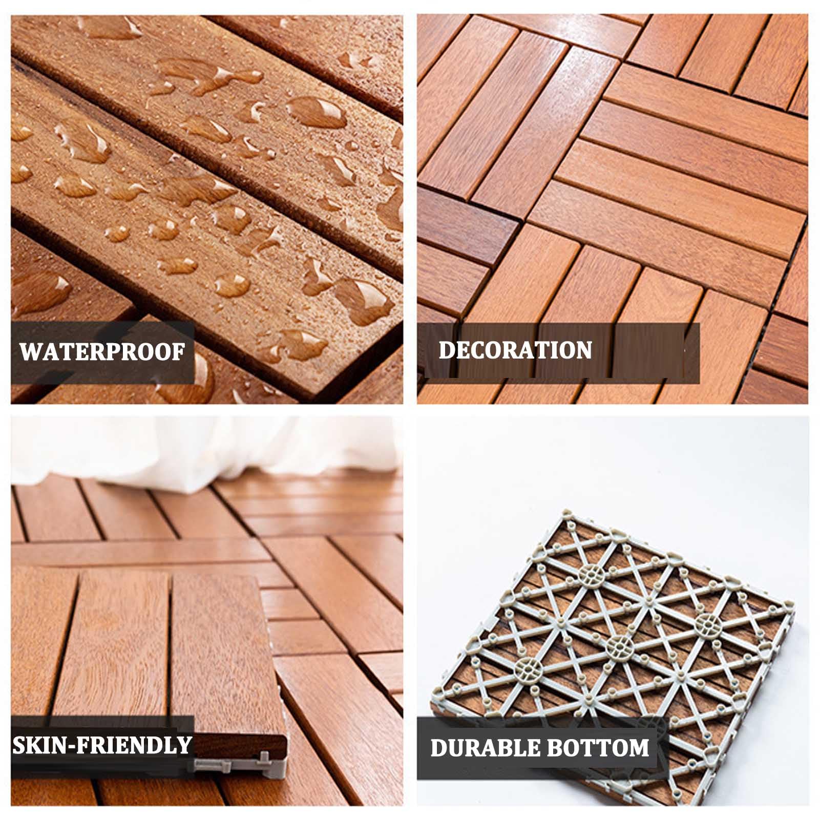 Piastrelle per pavimenti ad incastro per esterni, impermeabili, antiscivolo, per patio, erba, sporco, balcone, uso interno, confezione da 10
