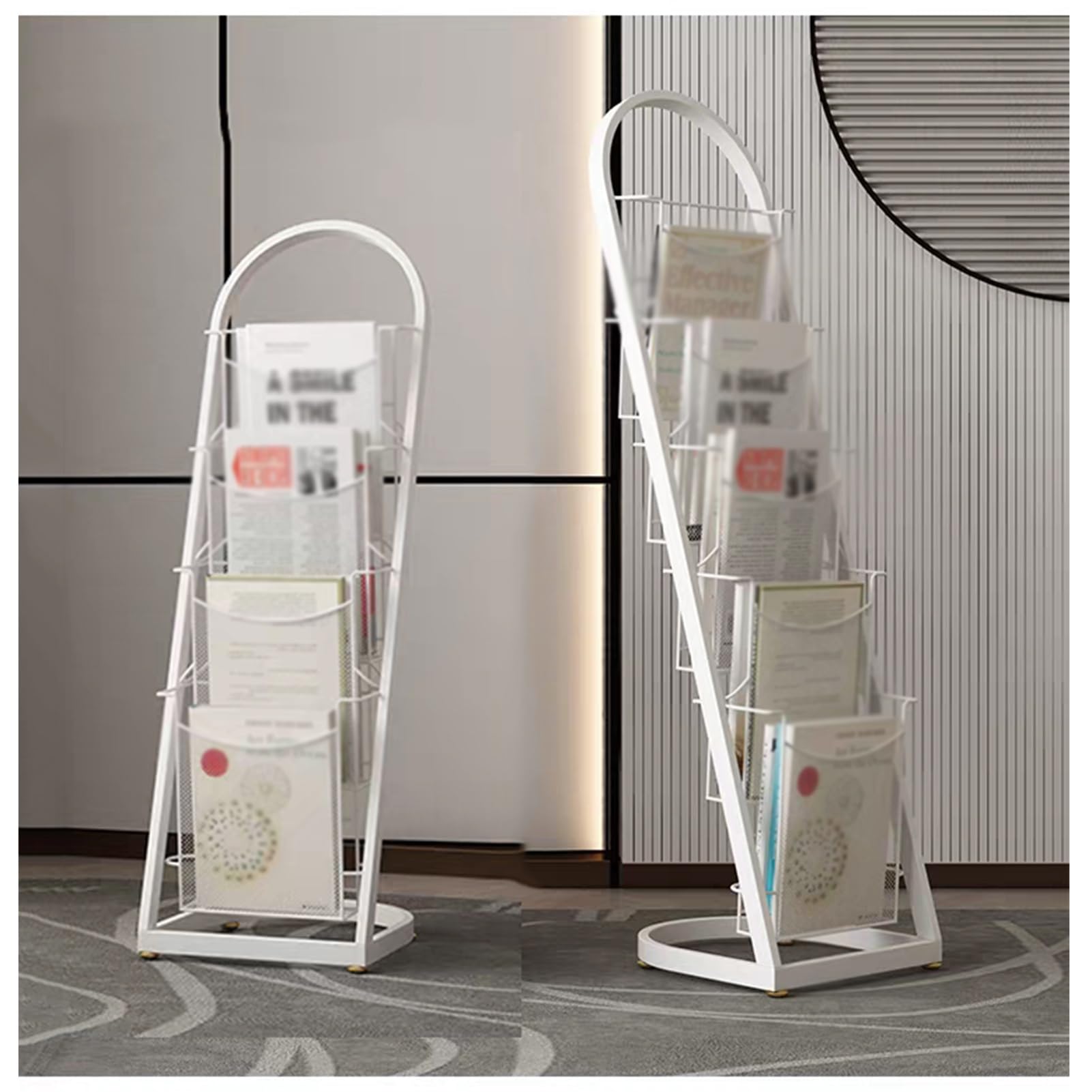 Espositore Per Brochure, Espositore Da Terra Per Riviste A 4/5 Ripiani, Supporto In Metallo Per Singoli Fogli, Organizzatore Per Riviste E Giornali, Per Fiere, Uffici Ed Esposizione(White,33x33x98cm)