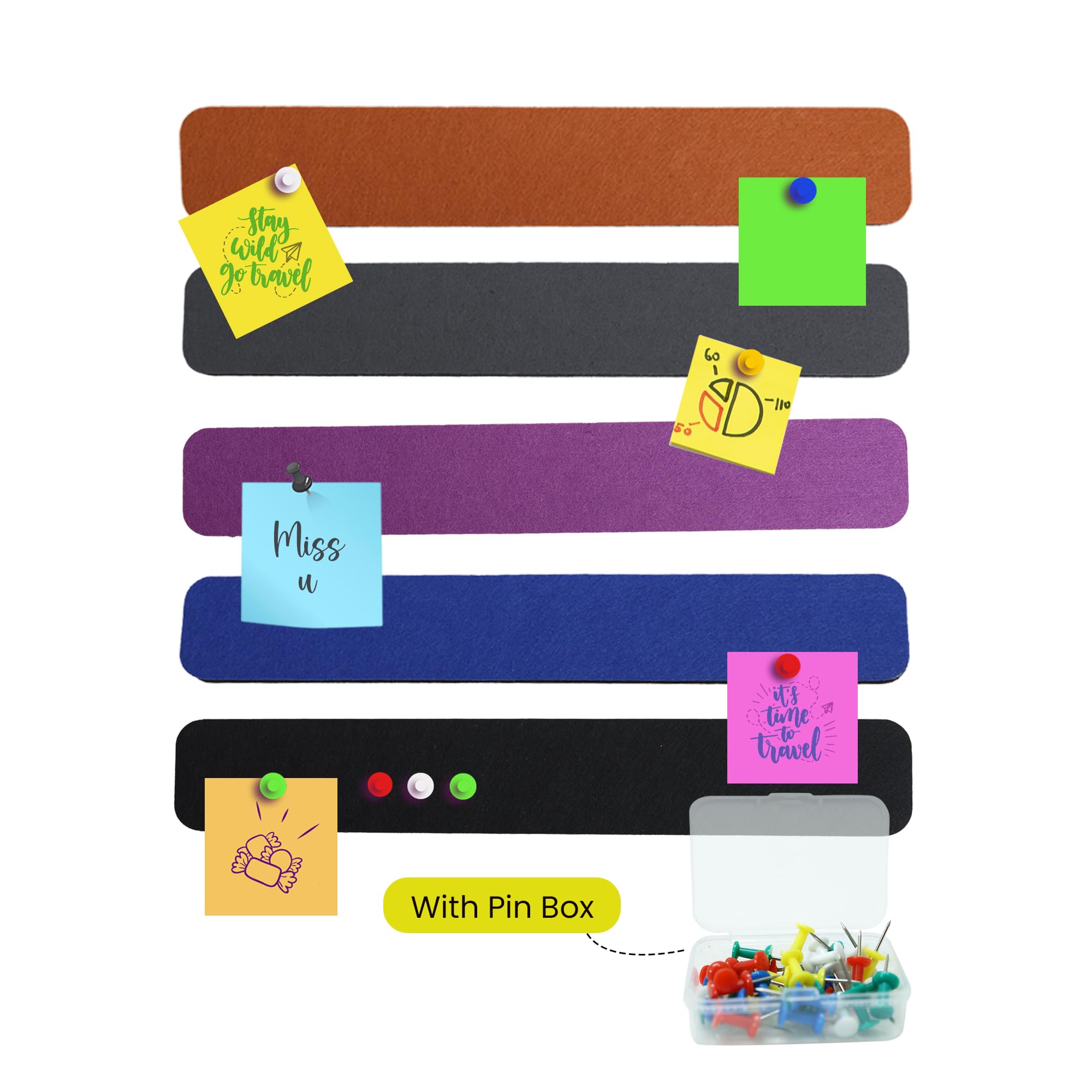 Self Adhesive Felt Bulletin Bar Strip, Reminder Board with 35pcs Drawing Pins, Lightweight to Do List Board for Wall Soft Board for Study Room, Photos, Schedules, Size 33 X 5 X 1.3 cms (Color)