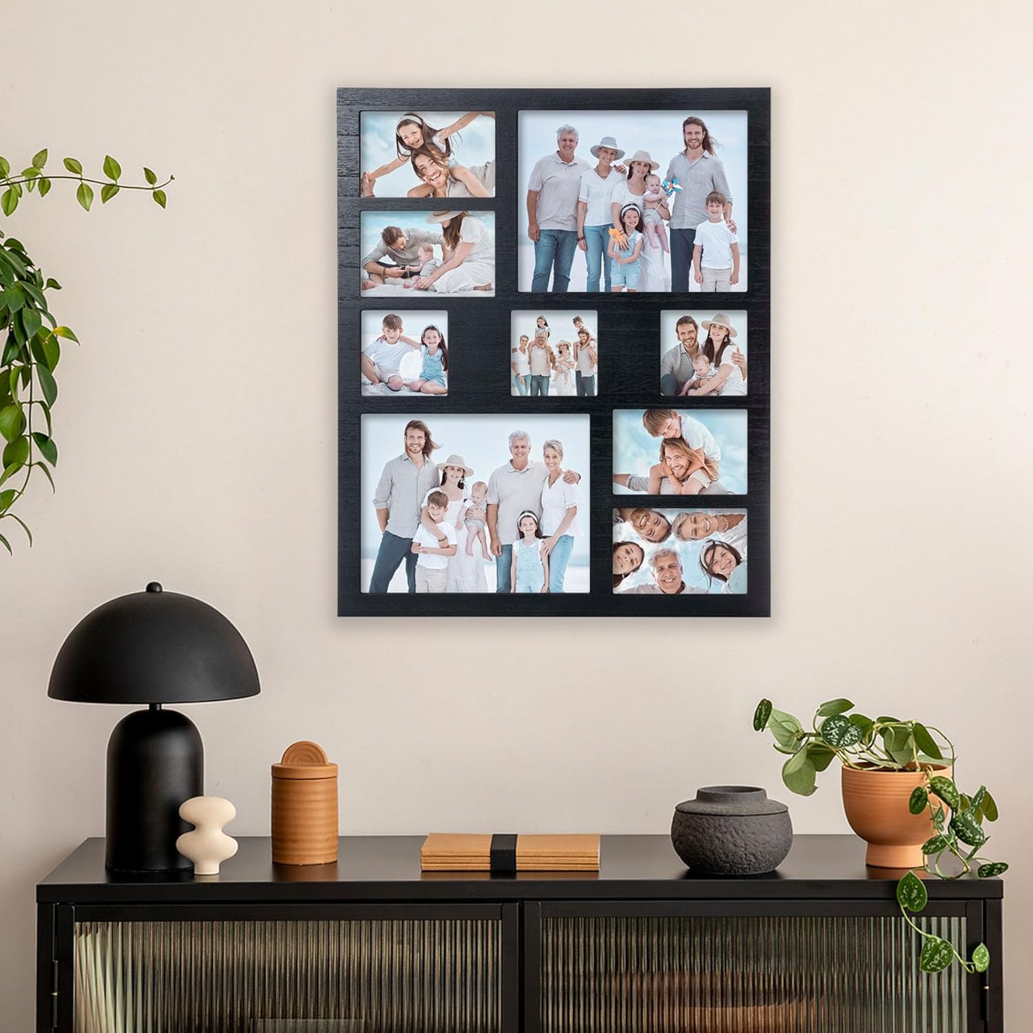 Collage Picture Frame 4x6 8x10 and 4x4 Photos -Large Size 9 Openings Black Picture Frame Wall Decor for Wall Mounting Vertically or Horizontally- Home and Family Display 4x6 8x10 and 4x4