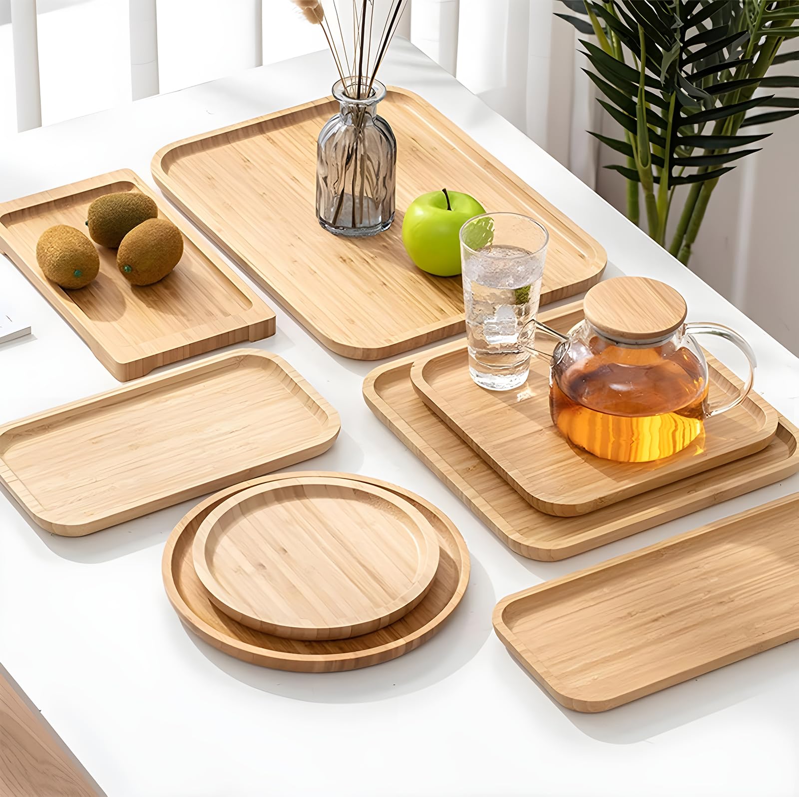 2 Plateaux Carrés En Bambou KEILEOHO 30x30cm | Plateau De Service Bois - Décoration Cuisine | Design Élégant Et Pratique