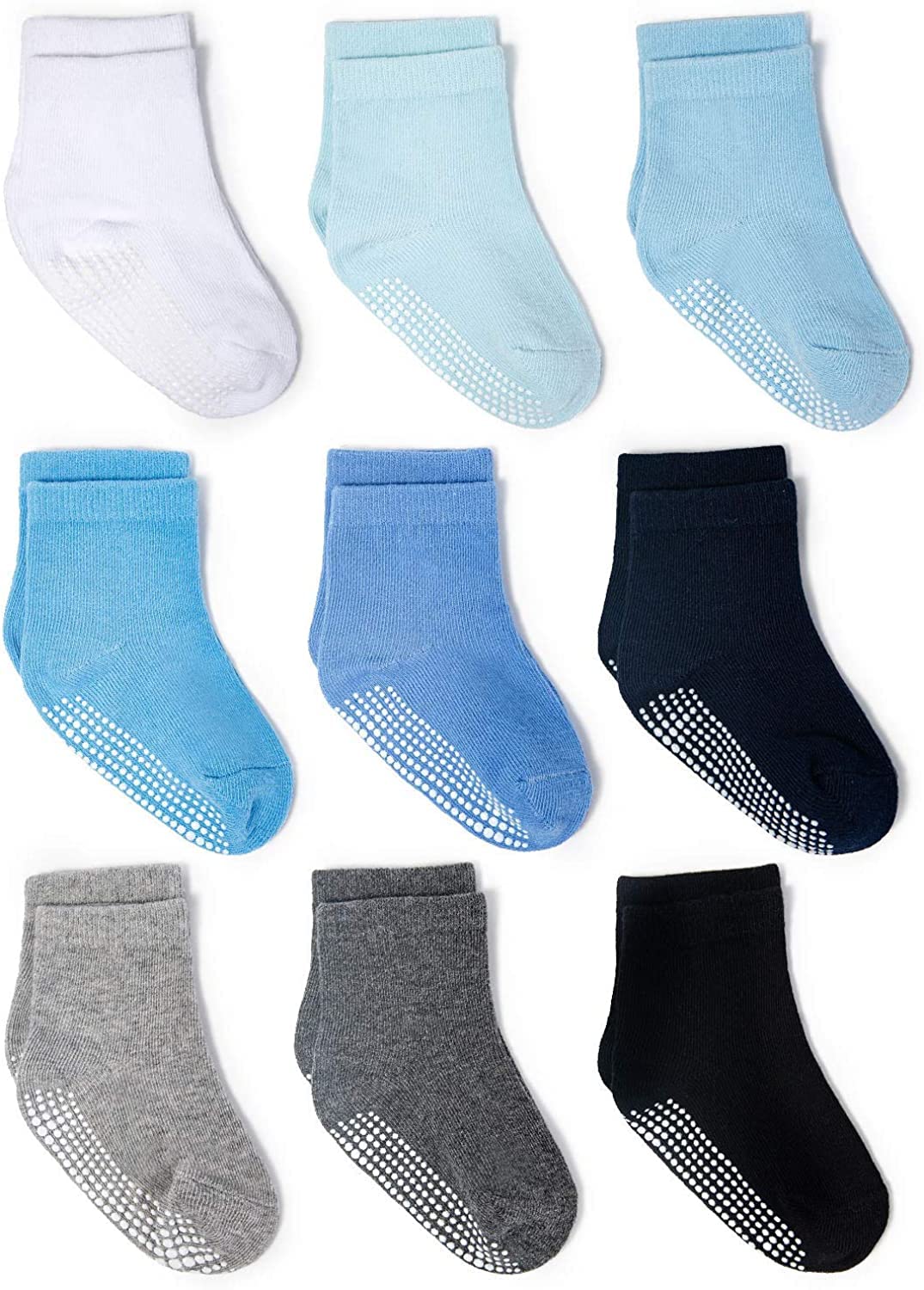 Zaples Grip Crew Socks with Non Slip/Anti Skid Soles for Baby Infants Toddlers Kids Boys Girls