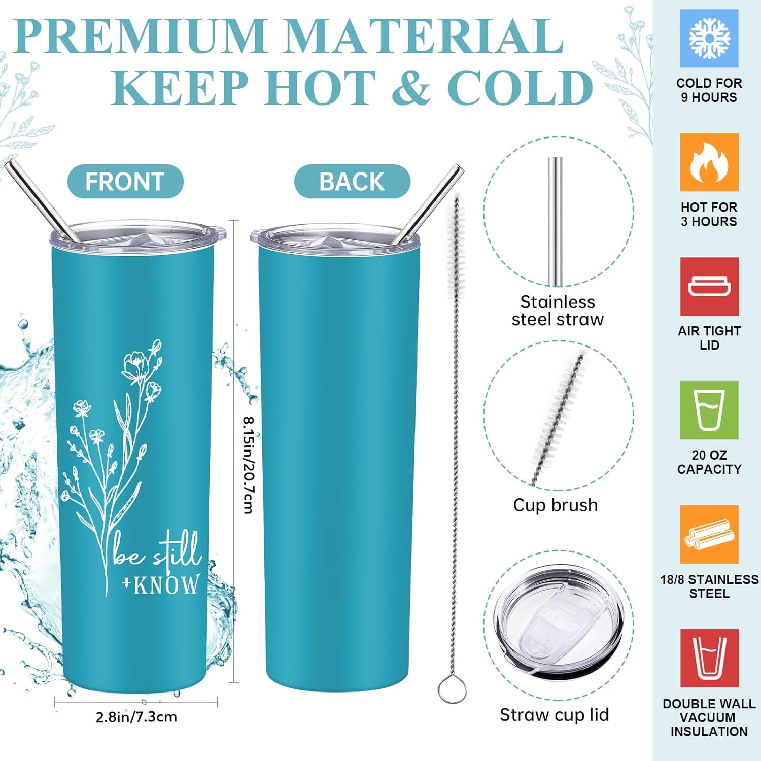 6 Pcs Christian Gift Set for Women Graduation Inspirational Religious Gift 20oz Tumbler Makeup Bag A6 Leather Journal Ballpoint Pens for Coworkers Staff Team Church Teacher Female(Lake Blue) - Image 3