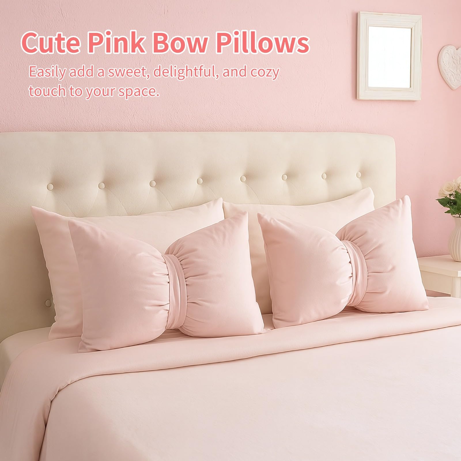 2 bonitos cojines de apoyo de coqueta, almohadas de lazo, almohadas decorativas de terciopelo de 17.7 x 11.8 pulgadas, almohadas lavables en forma de lazo para cama, sofá, silla, coche