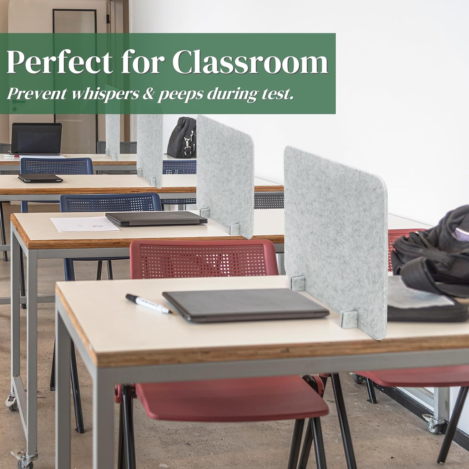 6 Pack Acoustic Desk Privacy Panel, 24" x 16" Freestanding Desk Dividers, Noise Reducing Table Partition with Support Feet, Stand Up Sound Proof Pad for Office Classroom Home