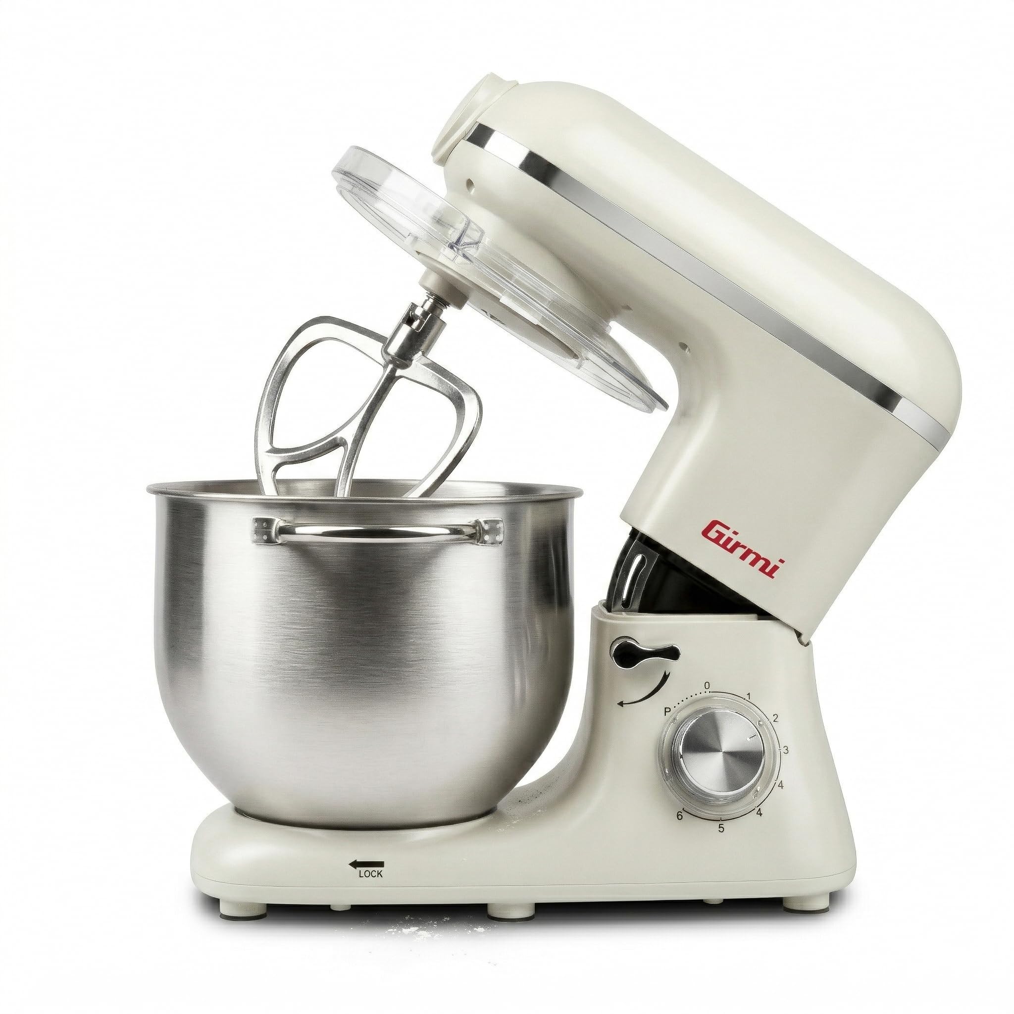 Girmi IM50W Impastatrice Planetaria 8 Litri, Contenitore INOX con Maniglie, 2200W (max), 6 Velocità + Pulse, Accessori Inclusi, Beige