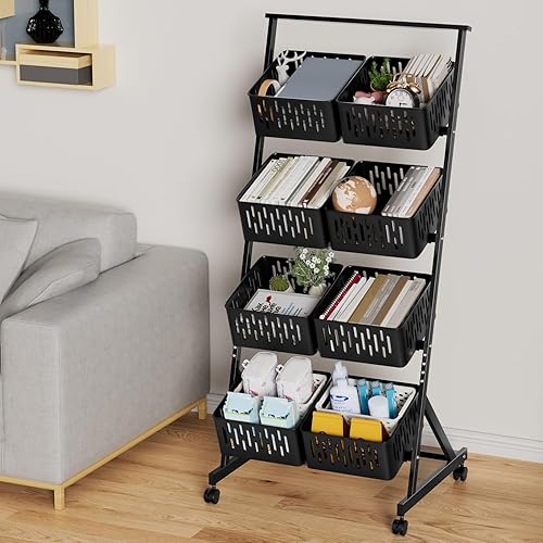 Miniatura 8 de Cesta de almacenamiento de frutas y verduras, cesta de almacenamiento de malla apilable de 4 niveles con ruedas de 360 grados, estante organizador