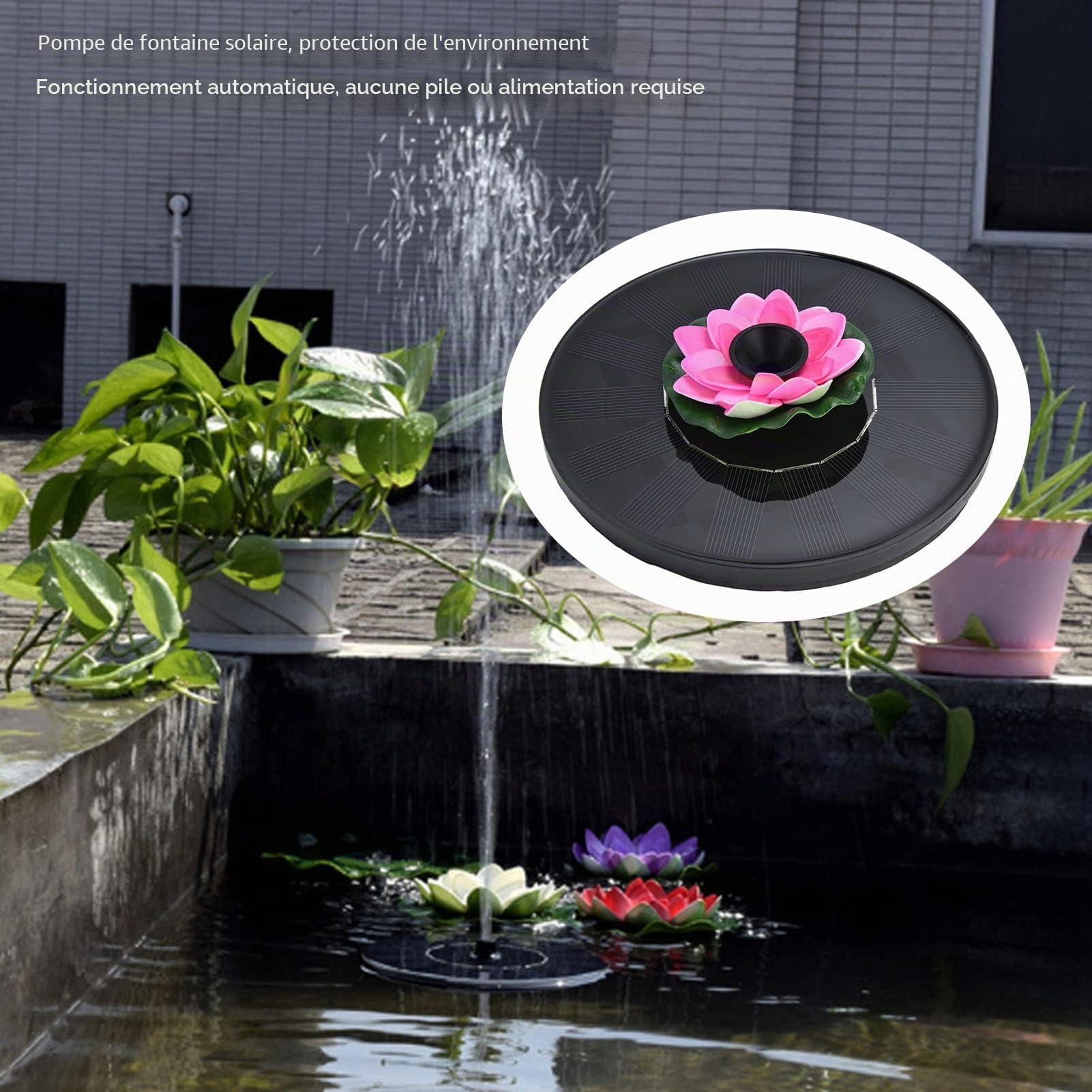 Pompe de Fontaine Solaire, Pompe à Eau de Fontaine de Nénuphar, Mini Fontaine D'eau Solaire Flottante pour Piscine D'étang de Jardin de Bains D'oiseaux en Plein Air(rose)