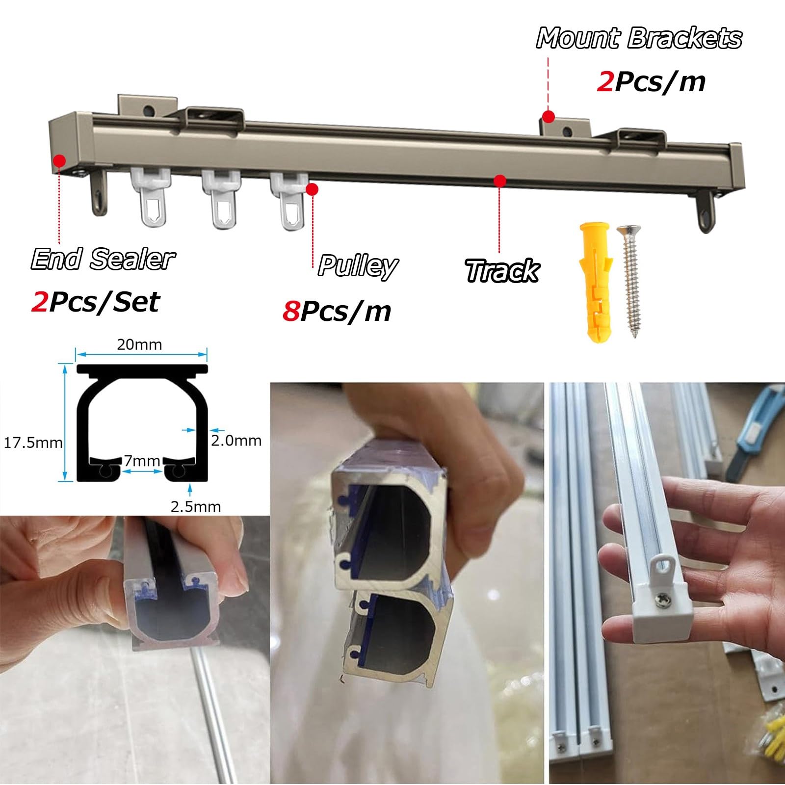 V3VOGUE Rail De Rideau De Plafond en Aluminium 0.5m/1m/3m/6m, Pas Facile À Rouiller, Système De Rail De Rideaux Coulissant Multi-usages pour Séparateur De Pièce Douche Salon Chambre