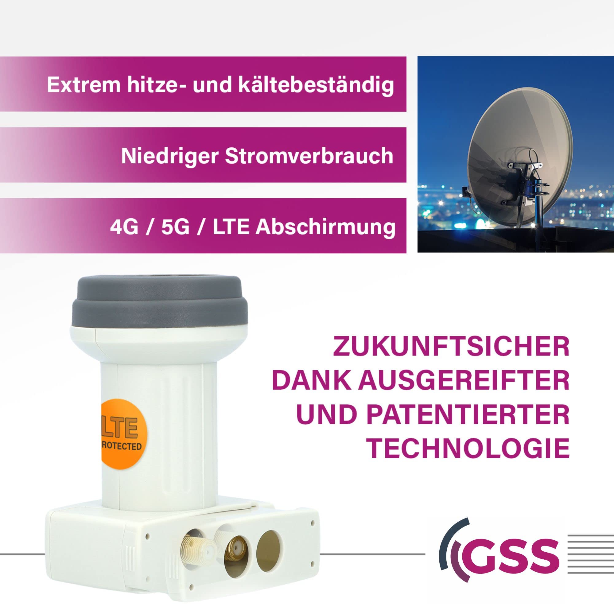 [ Test très bien, note 1.2 *] LNB double GSS Helios avec blindage LTE et protection solaire UV, tête LNB numérique 2 voies 4K pour 2 participants, pour TV TV récepteur satellite, LNC HD pour parabole