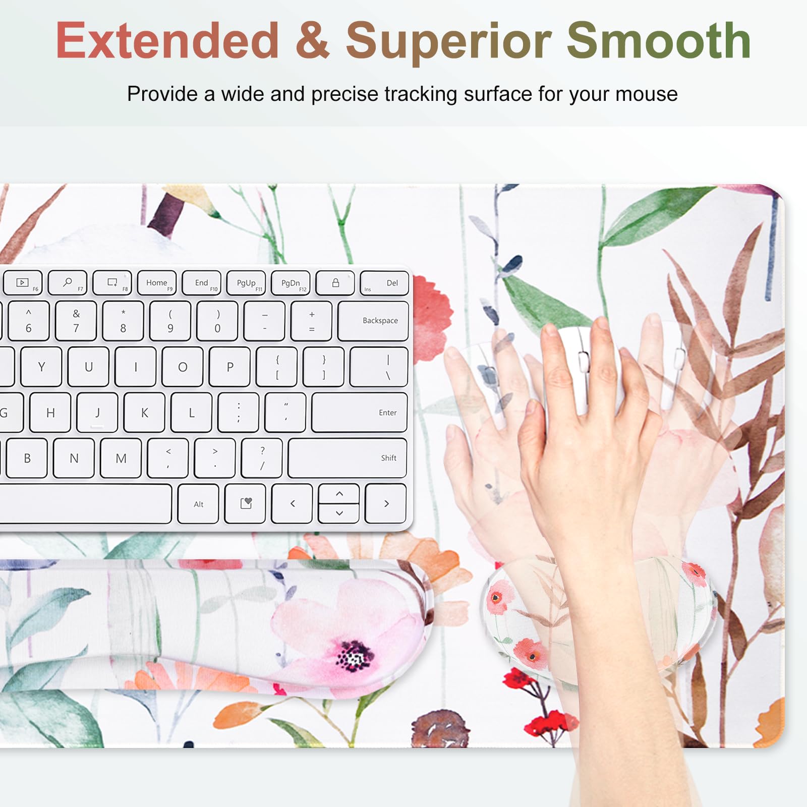 Gaming Wrist Rest & Keyboard Desk Mat - Orange Flowers -3