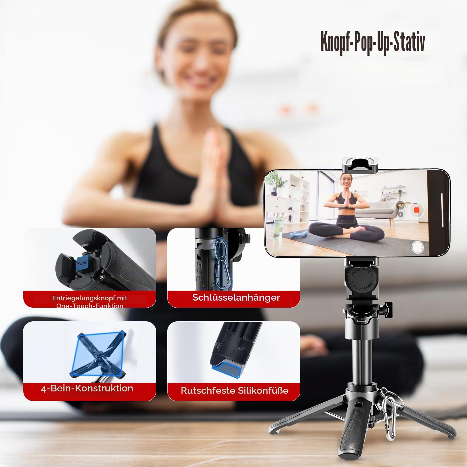4 in 1 Selfie Stick Magnetisch, Mini Stativ für Smartphone, Handy Stativ mit Fernauslöser und Kaltschuh, Handystativhalter Kompatibel mit iPhone, Android für Selfies, Vlogging und Videoaufnahmen