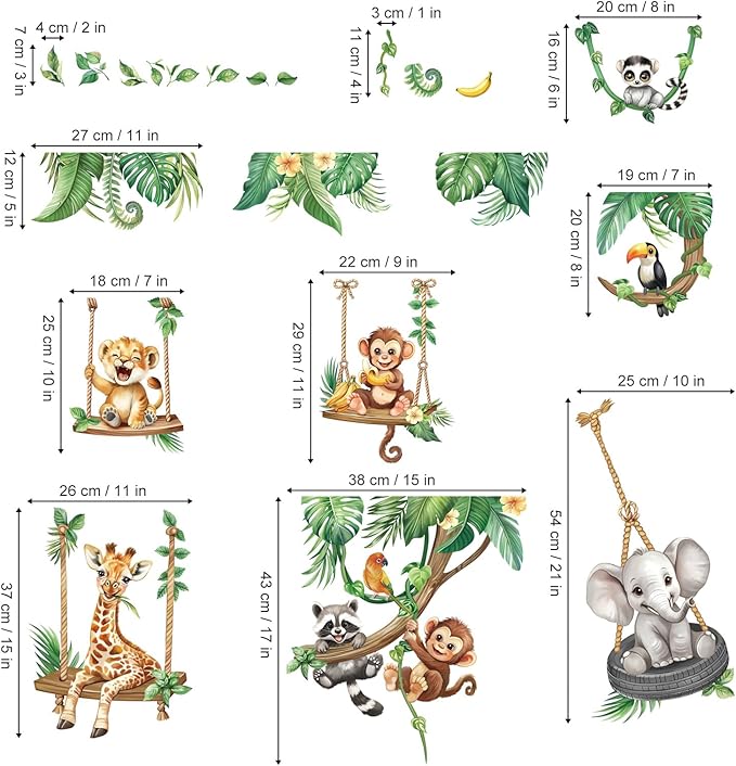 Vinilo Decorativo Safari Animales Elefante Jirafa Mono miniatura 5
