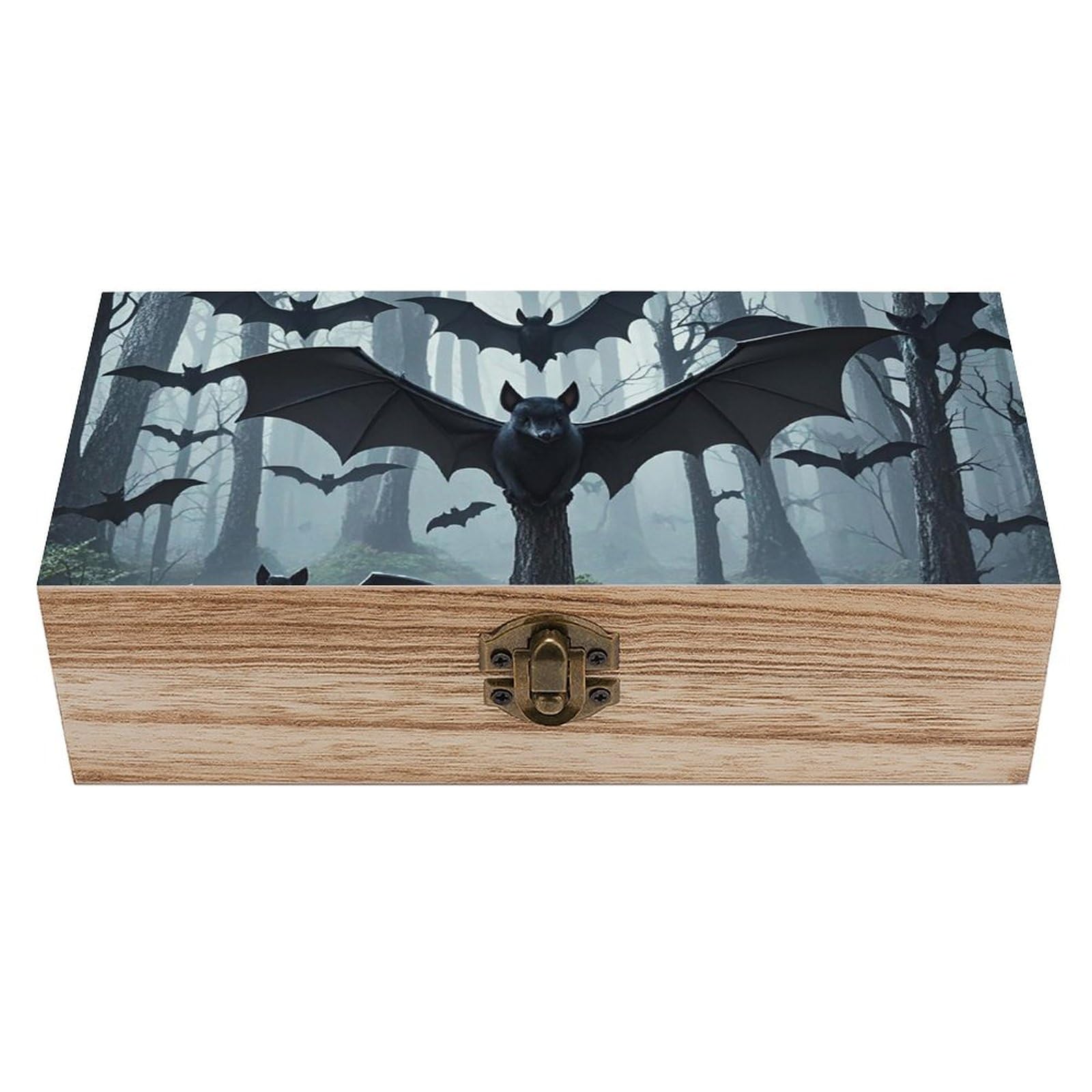 Purple Black Goth Spooky Bat Wooden Decorative Storage Box Jewelry Storage Bins with Hinged Lock Vintage Keepsake Chest for Organizing Rings, Necklaces, Trinkets Storage Container for Women, Mom Gift