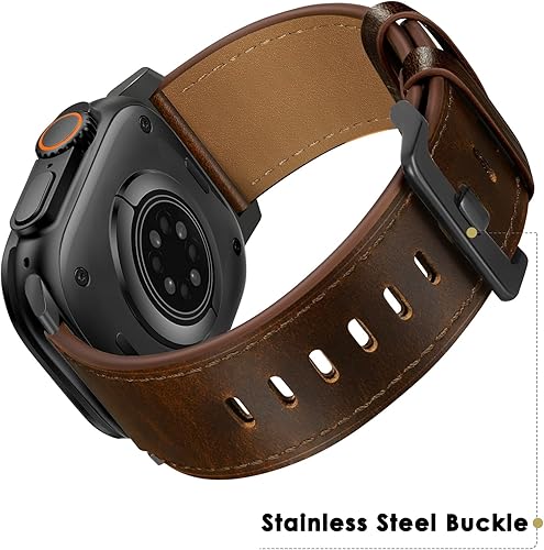 Vista 30 de UUPWPOKT Correa de cuero compatible con Apple Watch Ultra 3/2/1 Band de 1.929 in, 1.811 in, 1.772 in, 1.732 in, 1.654 in, correa de cuero genuino