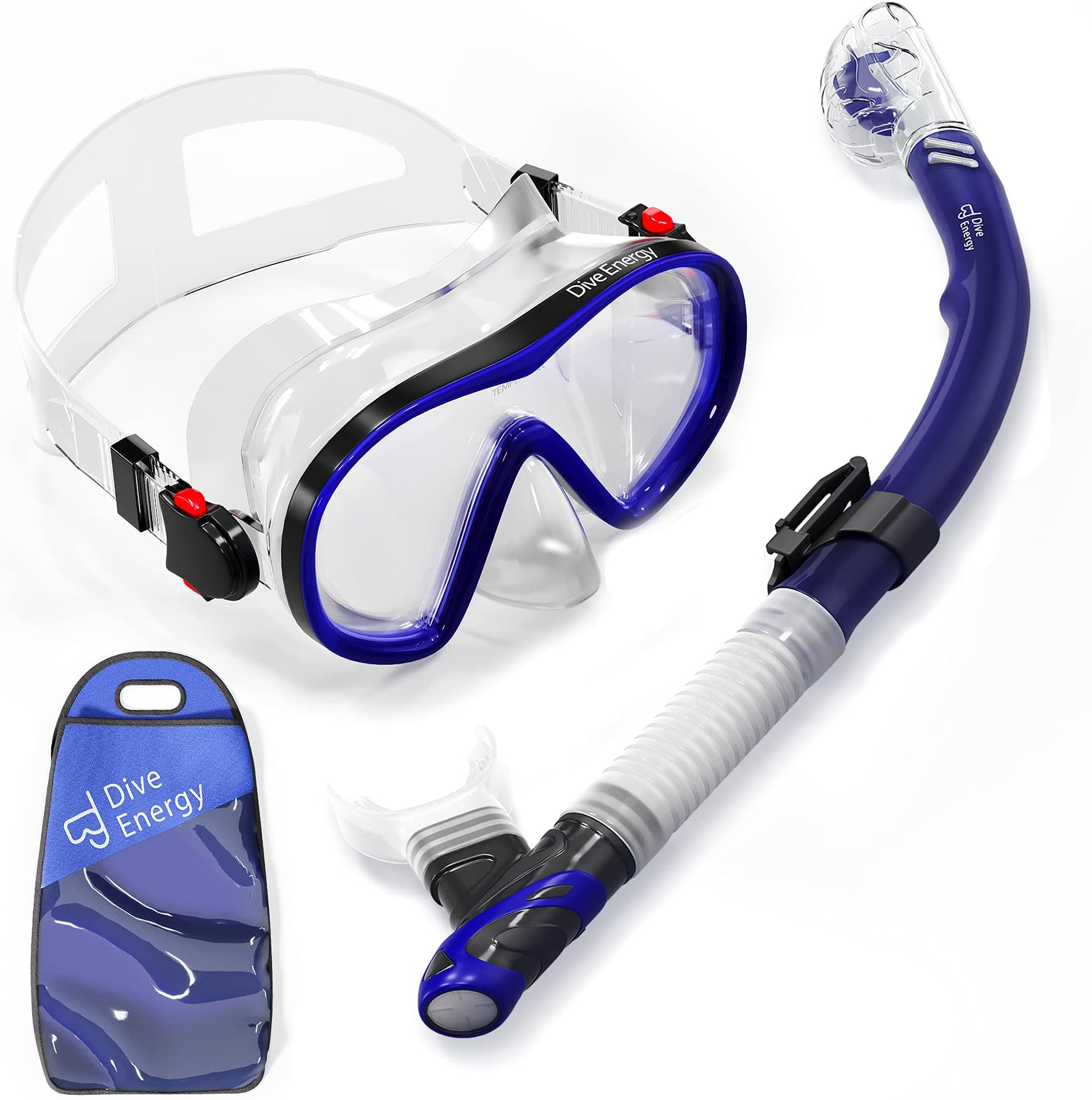 Superior Snorkel Set for Women and Men with Adjustable Dual Strap - Enjoy Swimming, Snorkeling and Scuba Diving with Anti-Fog Tempered Glass Mask & No Leaks Dry Top Snorkel with Silicon Mouth Piece