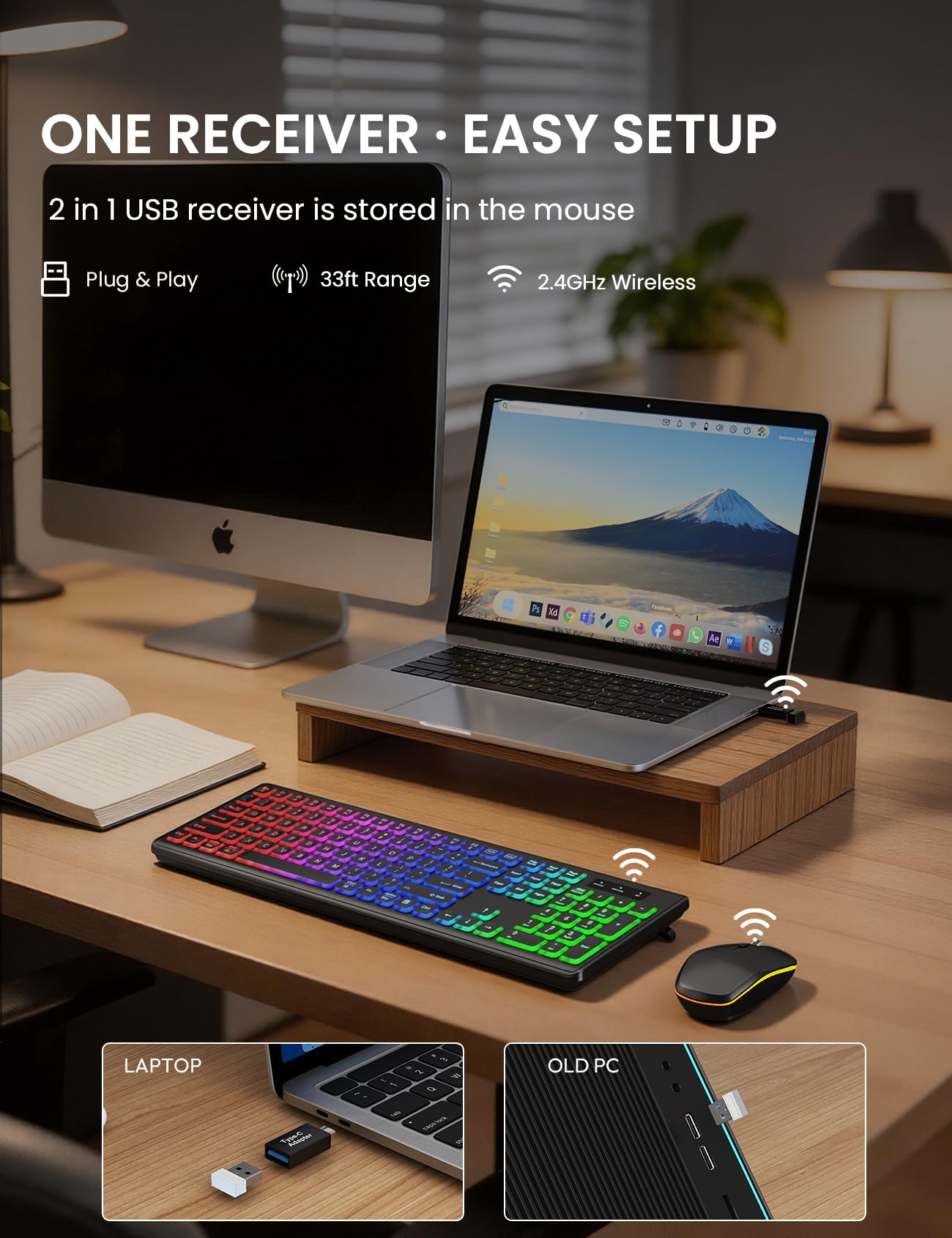 Wireless Keyboard and Mouse Combo with RGB Backlit, Rechargeable — Amazon image 3