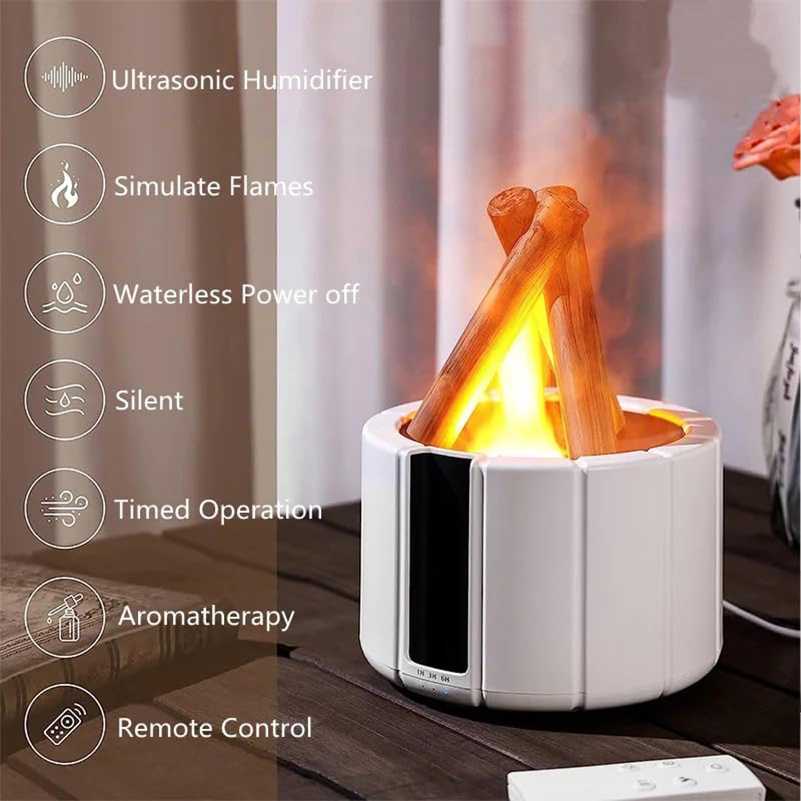 Kzancn Bonfire Diffuser & Humidifier – 7 Color Flame LED With Remote, Essential Oil Aromatherapy