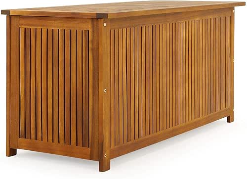 Casaria® Coffre de rangement bois d'acacia 205 L avec bâche