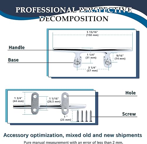 Miniatura 6 de SHENGHUISS Boat Open Base Cleat 316 Stainless Steel Mooring Dock Cleat with Screw for Boat,Deck,Hook,Yacht