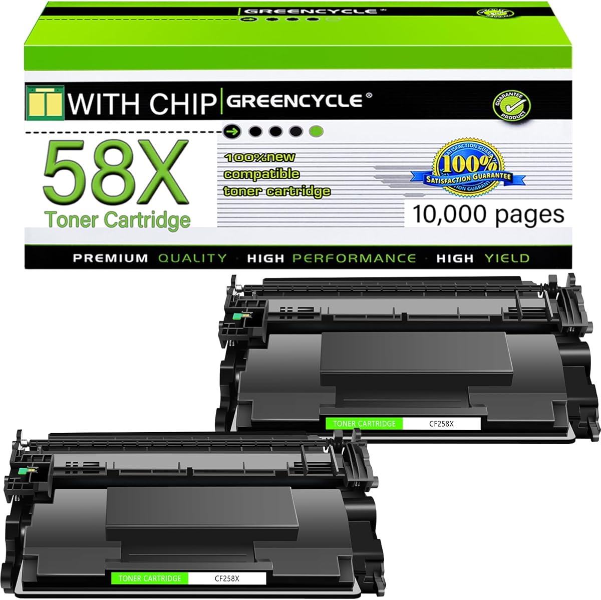 greencycle 58X CF258X Black High Yield Toner Cartridge (with Chip) Compatible Replacement for HP CF258X 58A Work with Pro M404dn M404n M404dw MFP M428fdw M428dw M428fdn M406dn M430f Printer 2 Pack : Office Products