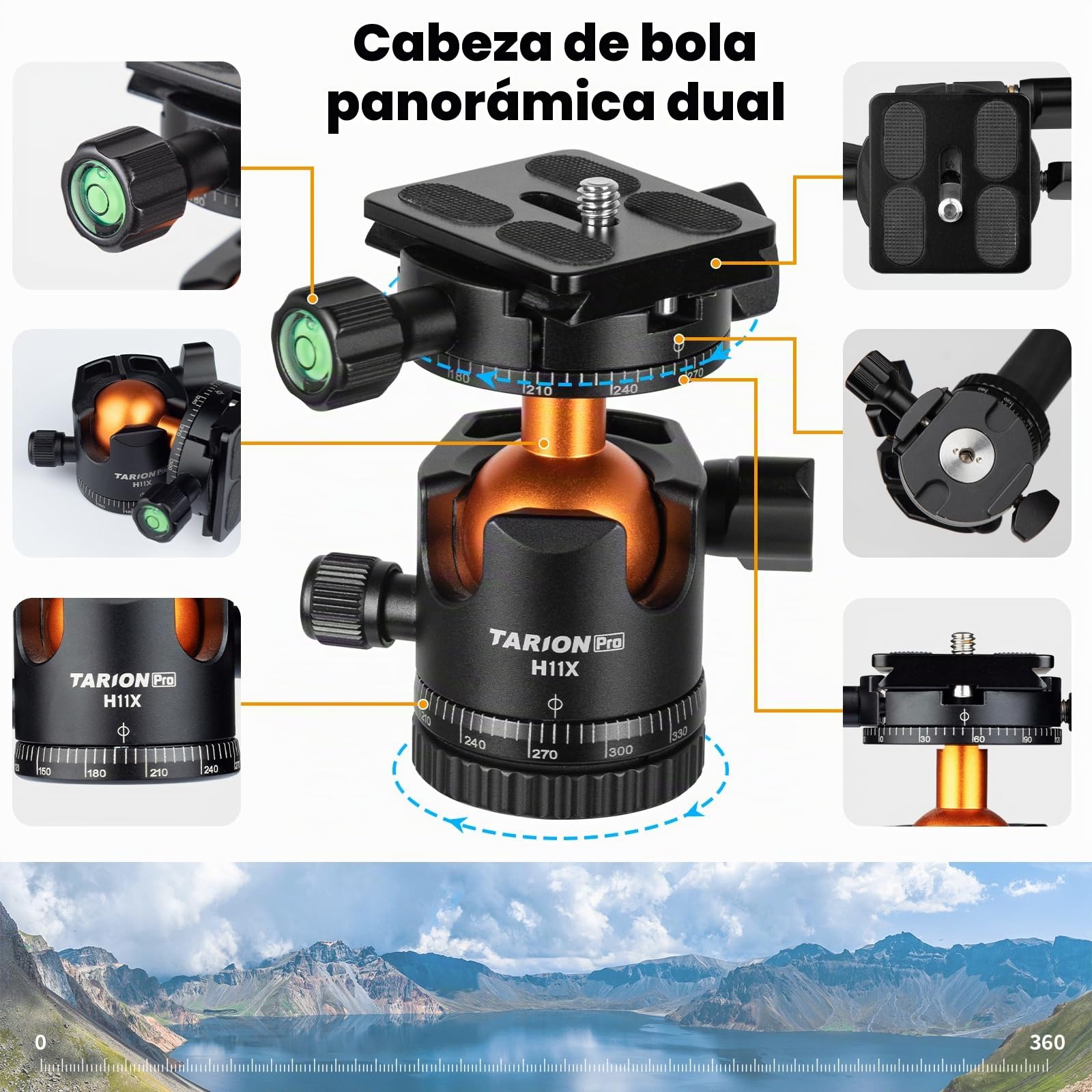 TARION Trípode de Fibra de Carbono para cámara de - 67 Pulgadas trípode Profesional DSLR con Doble rótula panorámica Zapata fría trípode de Viaje para cámaras videocámaras fotografía