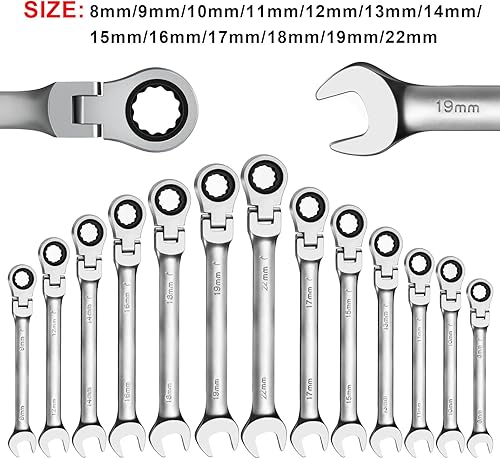 Miniatura 7 de Llave de trinquete de cabeza flexible, llave de 0.709 in CR-V forjada, herramientas manuales antideslizantes ajustables de 180