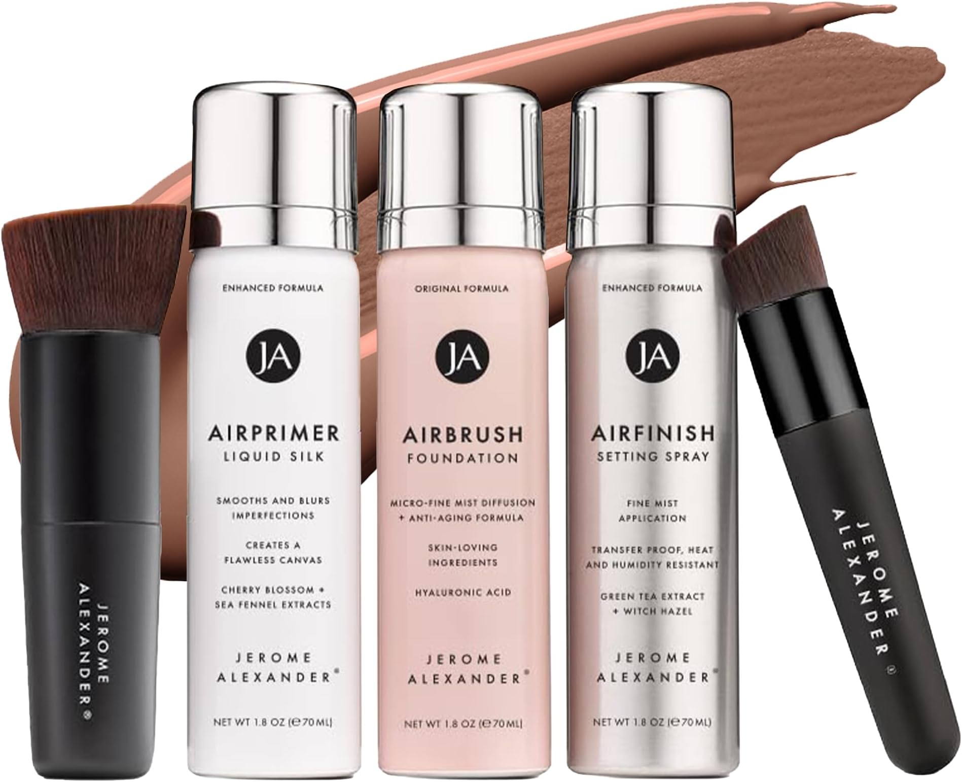 MagicMinerals AirBrush Foundation Set by Jerome Alexander - Complete 5pc Spray Makeup Set with Foundation, Primer, and Setting/Finishing Spray - for Smooth, Radiant Skin (Bright Medium)