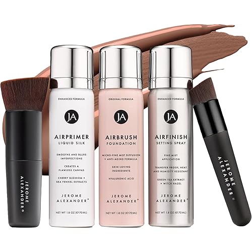 MagicMinerals AirBrush Foundation Set by Jerome Alexander - Complete 5pc Spray Makeup Set with Foundation, Primer, and Setting/Finishing Spray - for Smooth, Radiant Skin (Bright Medium)