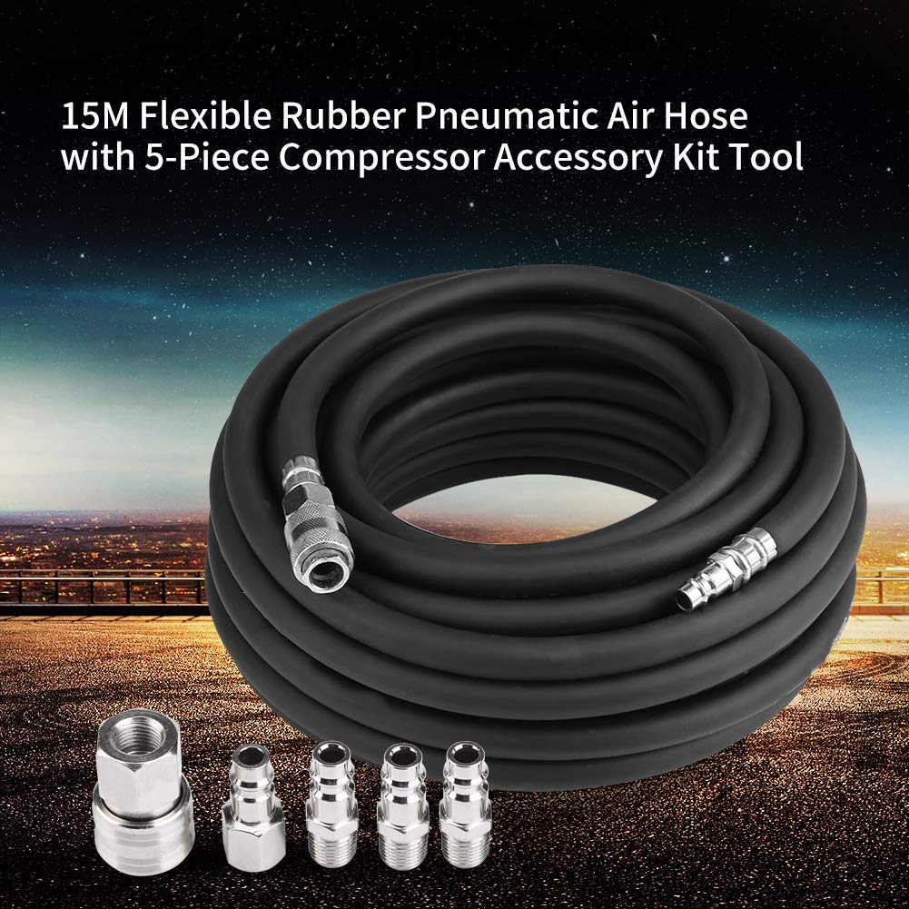 Wakects Tubo d'Aria in Gomma Resistente 15 m, Cavo Pneumatico Flessibile con Chiusura Rapida per Set di Accessori compressore