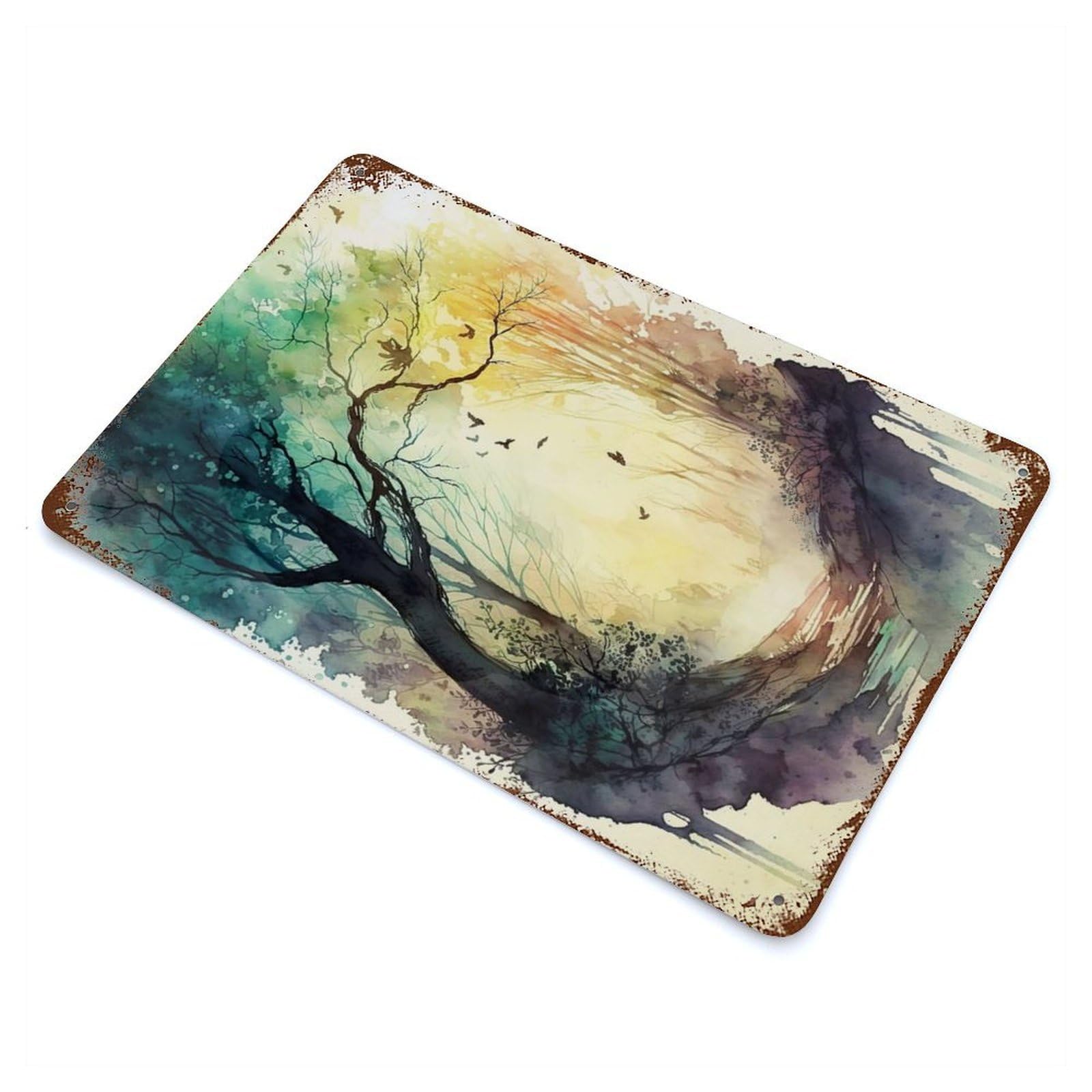 Distressed Metal Wall Sign Watercolor Nature 2 11.8"x7.9", Retro Wall Decor for Basement, Hobby Room And Garage Decor