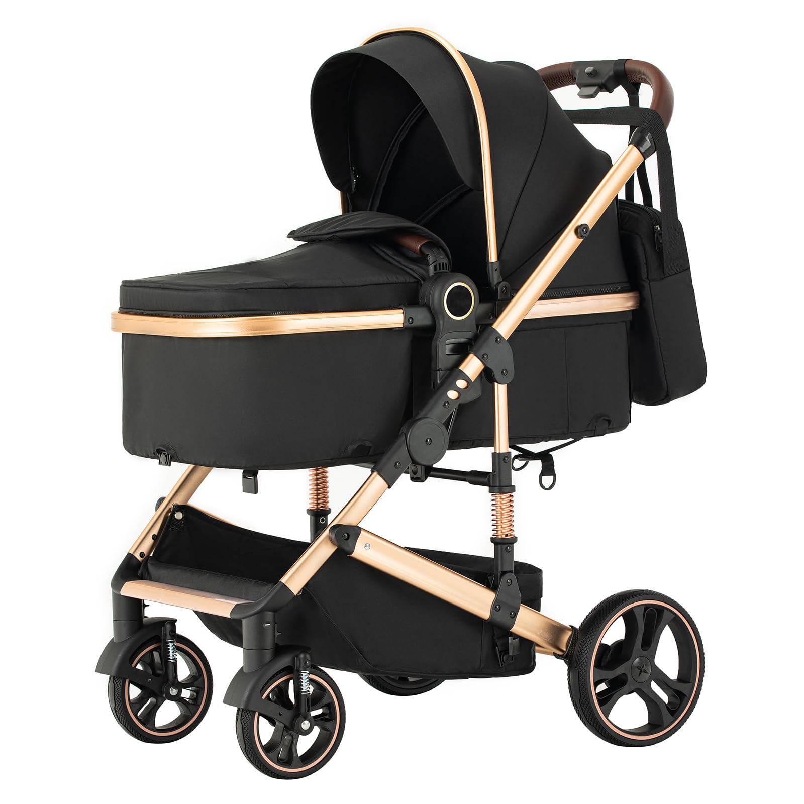 Kinderwagen 3 in 1 Kombikinderwagen mit Babywanne Faltbarer Buggy Set Aluminiumlegierung H9 BLACK