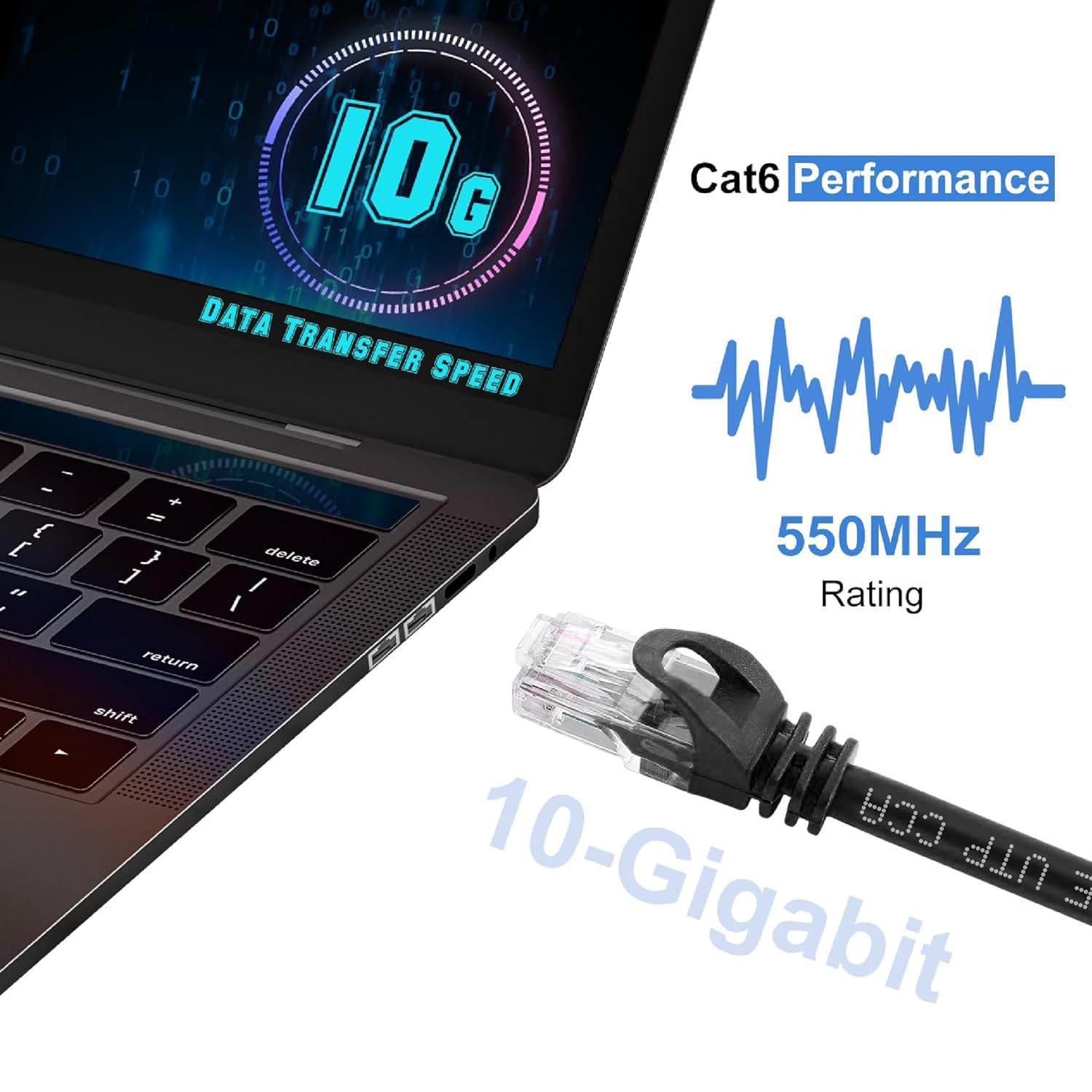 Kabel Ethernet CAT 6 1,5 m, 10 cm, wewnętrzny, szybki kabel Ethernet 10 Gb/s, Snagless CAT6, do Internetu, panelu krosowego, sieci, routera, modemu, gier, PlayStation, Xbox (czarny, 1222)