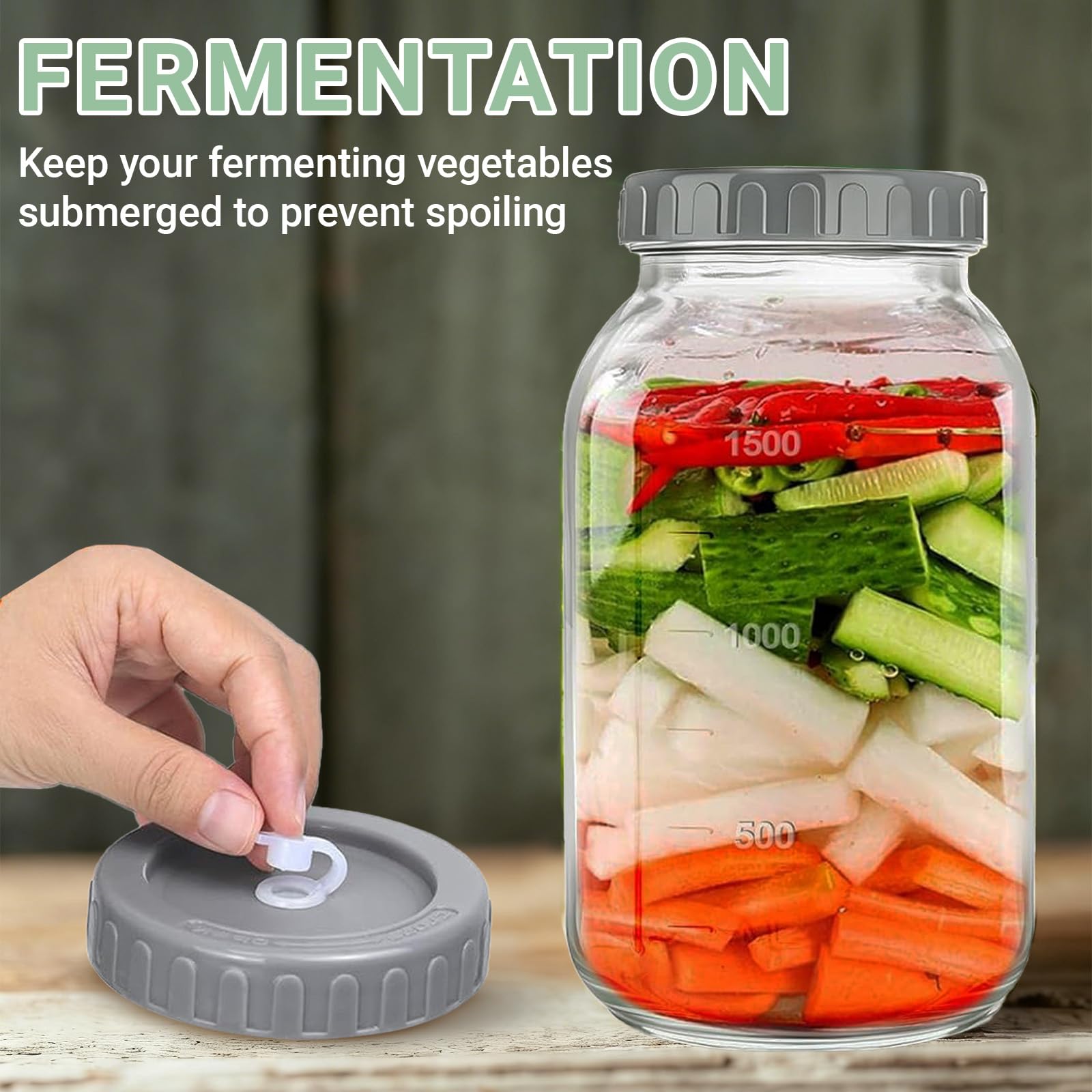 Set Di 2 Barattoli Per Fermentazione Da 2 Litri In Vetro Spesso Senza Piombo – Con Valvola Di Sfiato, Coperchi In PP E Pesi Inclusi, Ideali Per Kimchi, Crauti, Verdure Fermentate E Conservazione Alimenti