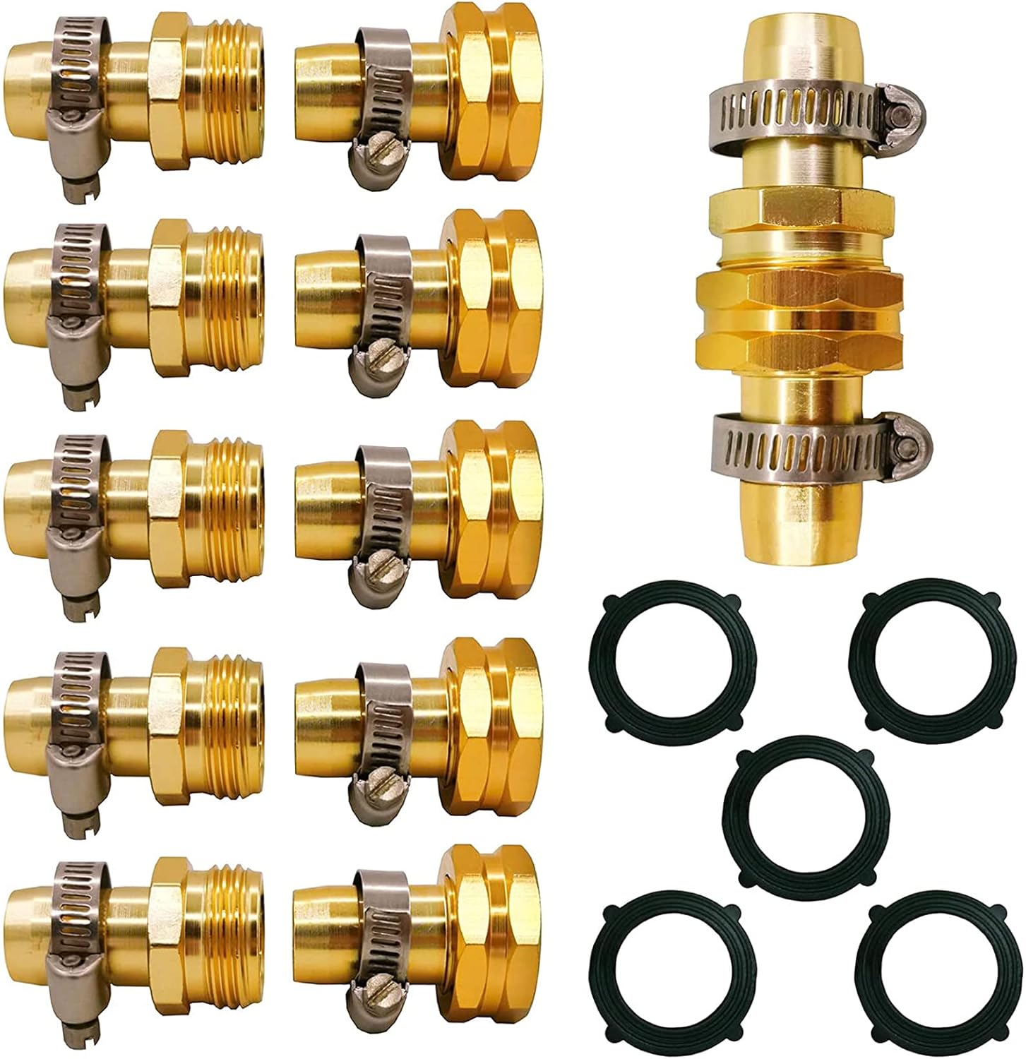 Garden Hose Repair Connectors with Stainless Clamps, Fit