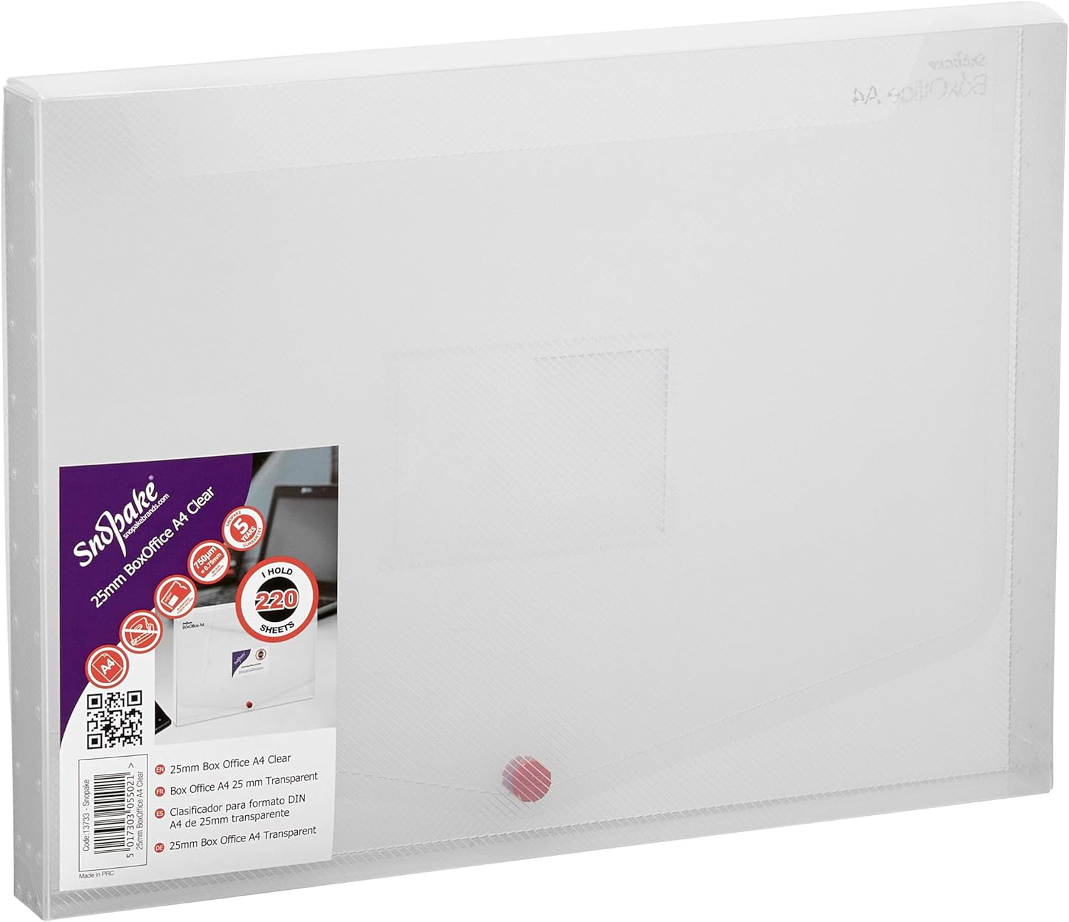 Snopake BoxOffice A4 Storage Box Pack of 5 Pieces - Clear