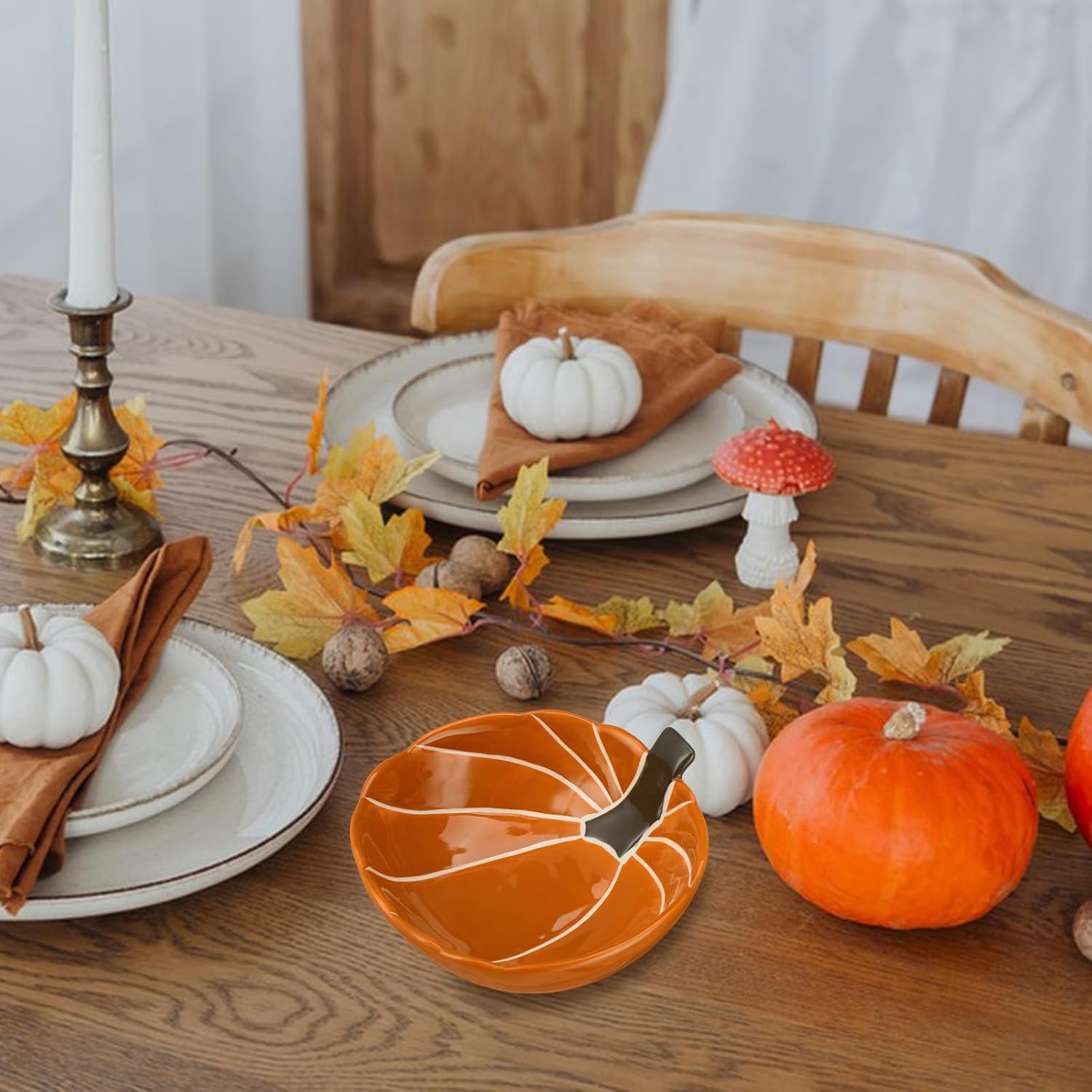VALICLUD Pumpkin Shape Plate Bowl, 5.90 inch | Ceramic Breakfast Plate for Salads, Desserts and Candy Serving, Farmhouse Dinnerware for Halloween Decor Housewarming