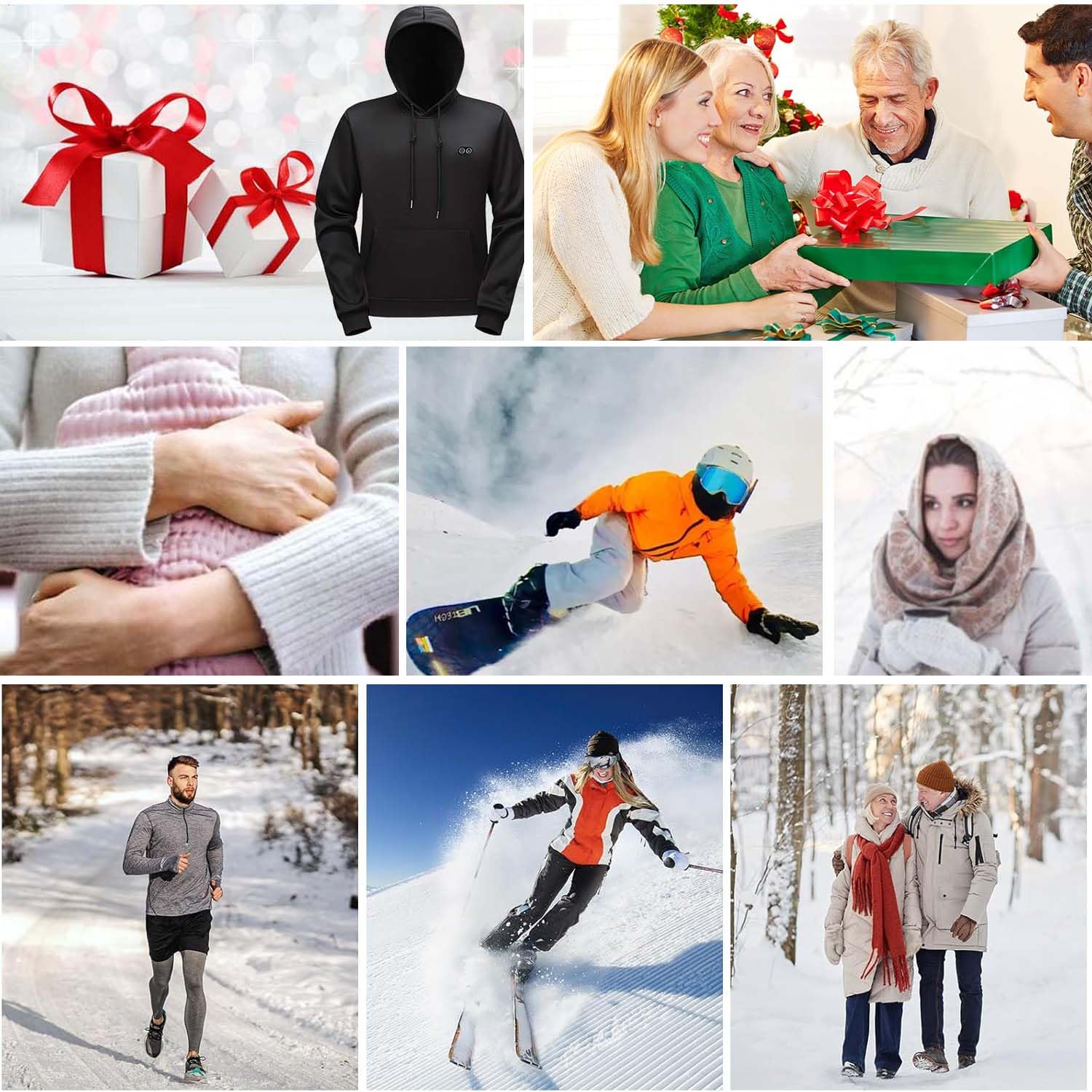 Ogrzewana bluza z kapturem Damskie, Bluza z Kapturem Kobiety, Podgrzewana Kurtka, 3 poziomy temperatury, 17 Stref Grzewczych, Bluzy Oversize Bluzy Sweter Z Kapturem